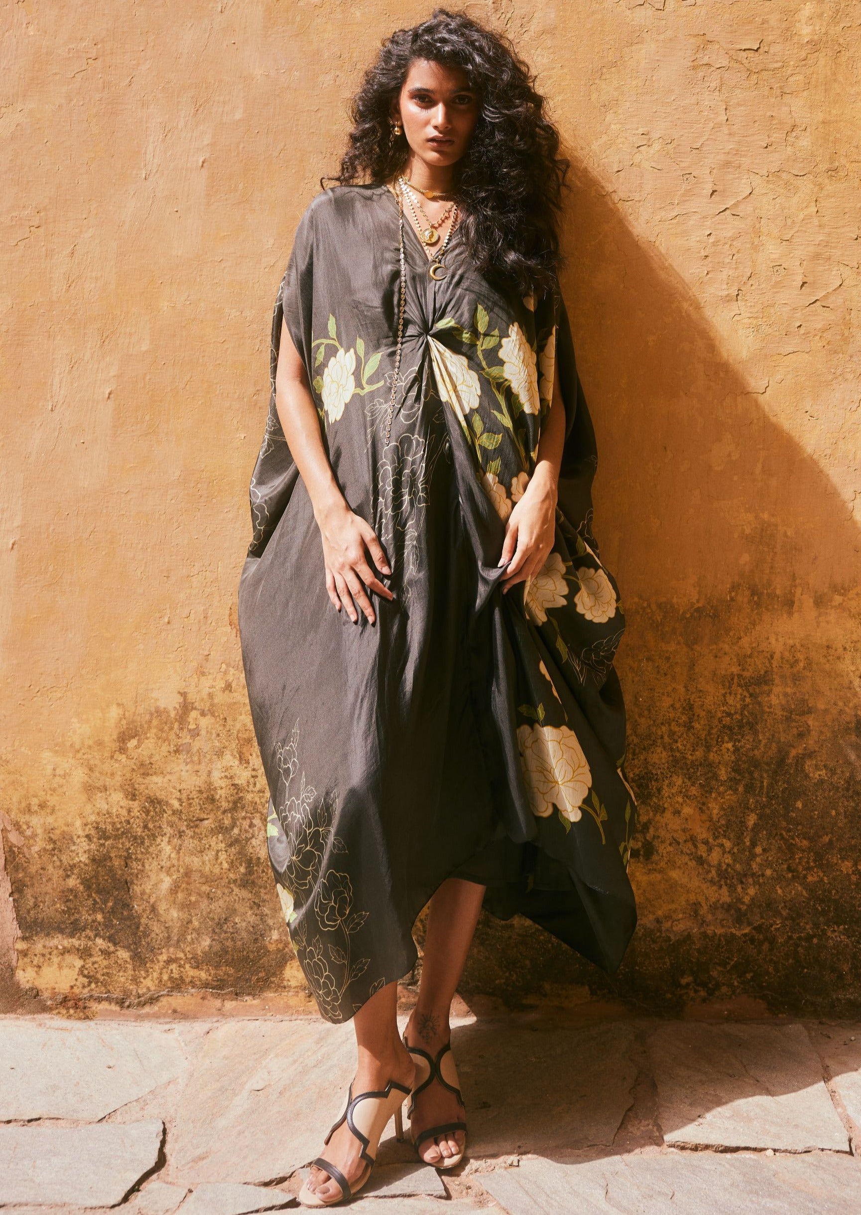 Black Floral Kaftan