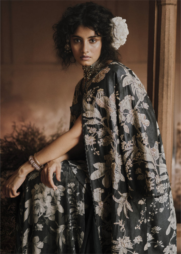 Navy Blue Pre-Draped Sari