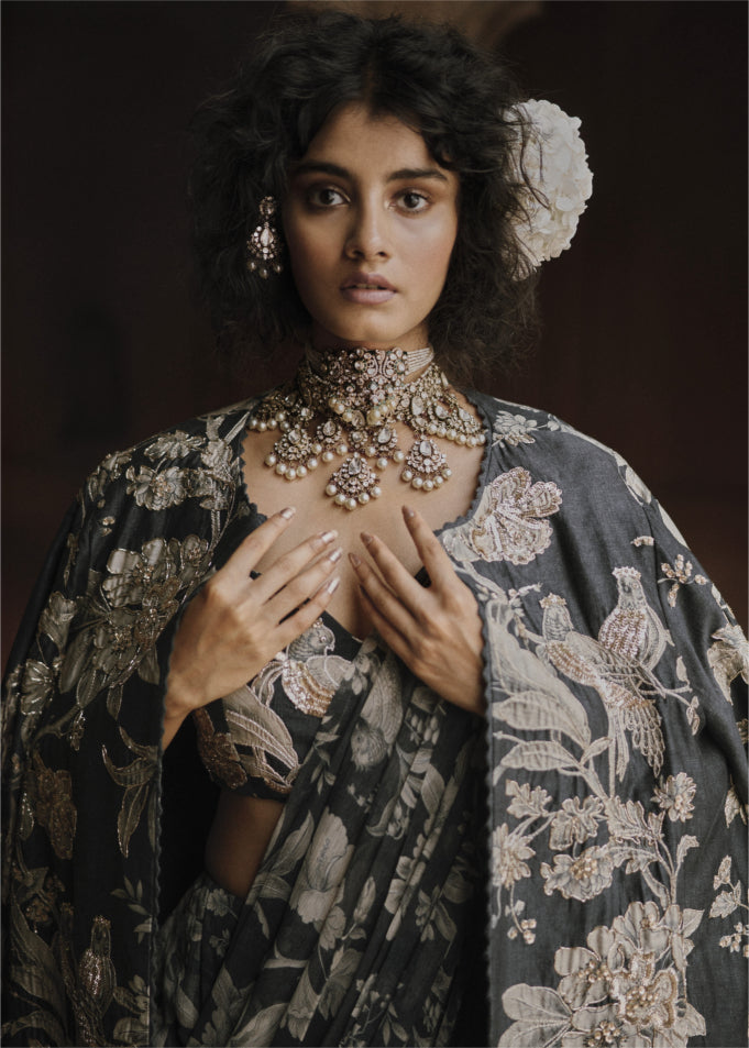 Navy Blue Pre-Draped Sari