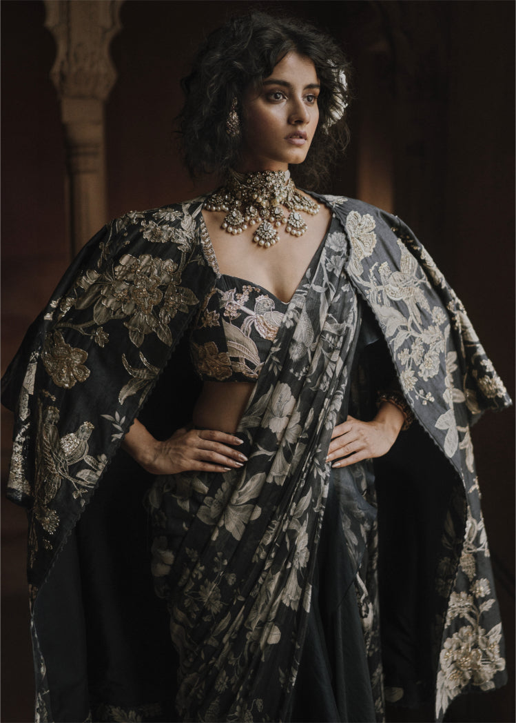 Navy Blue Pre-Draped Sari