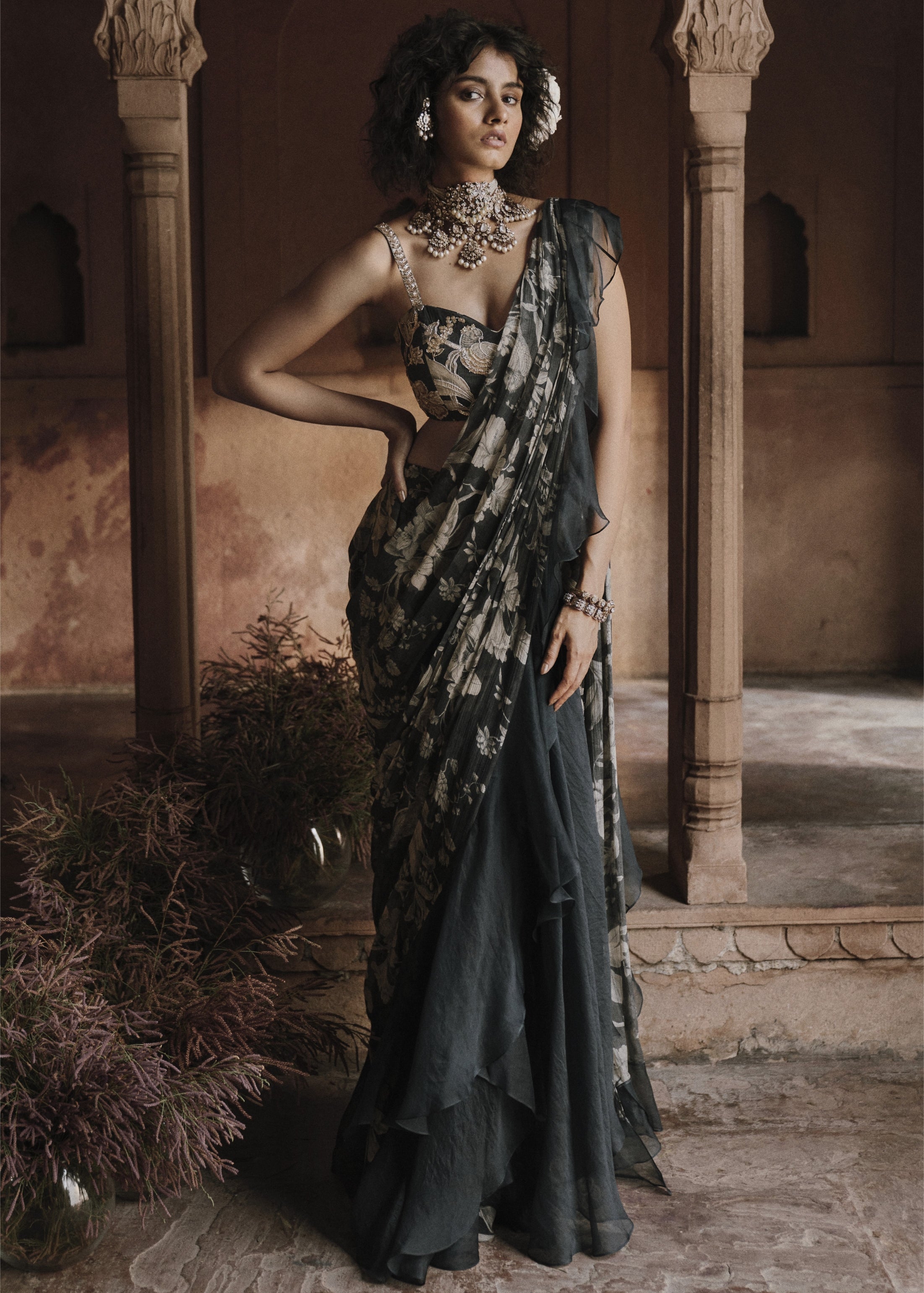 Navy Blue Pre-Draped Sari