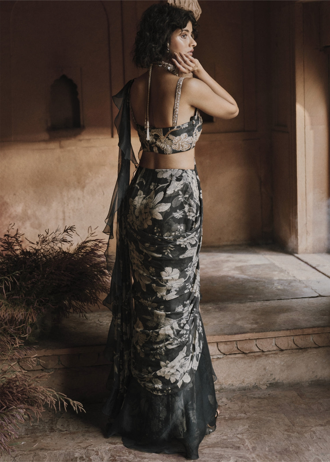 Navy Blue Pre-Draped Sari