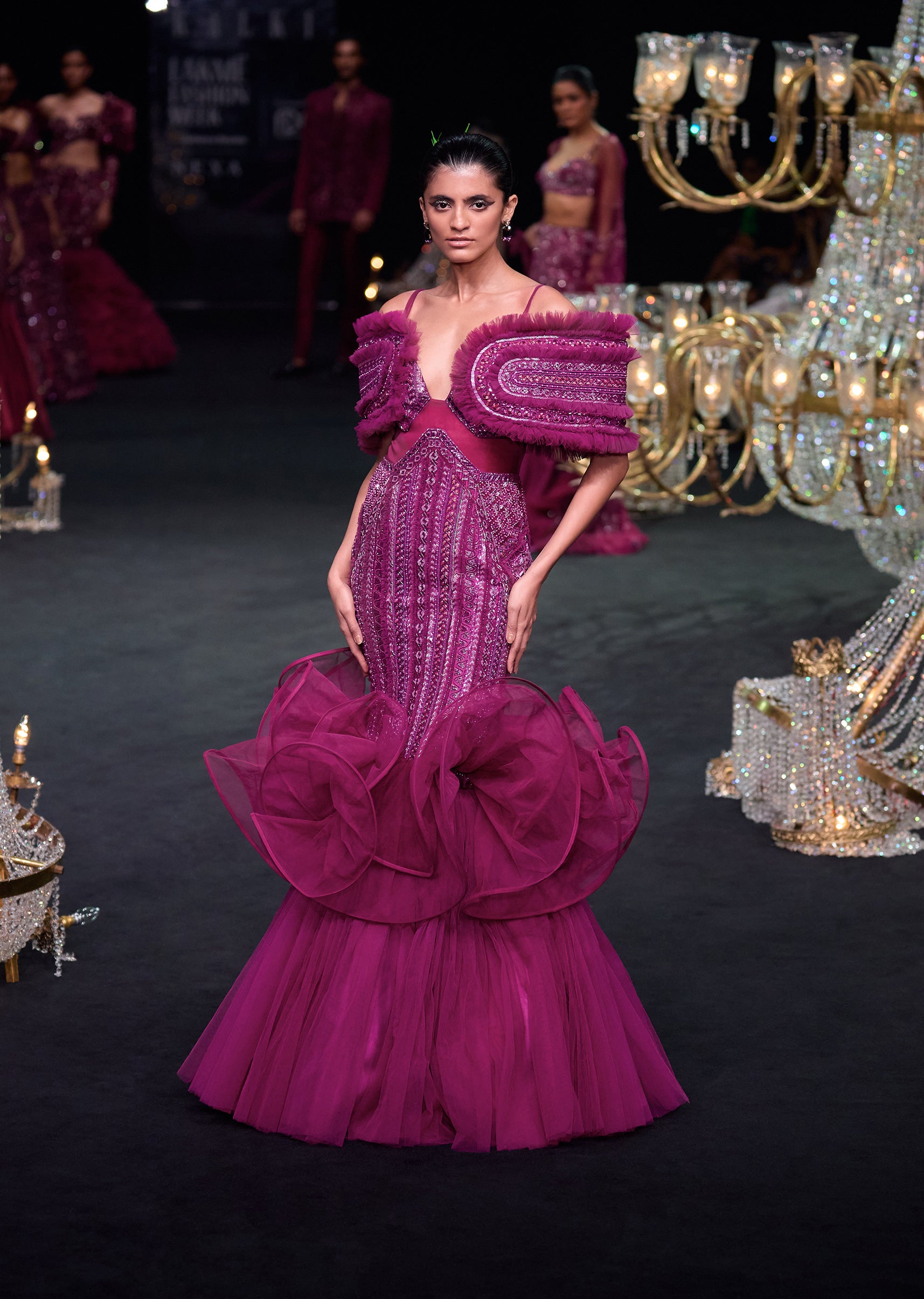 Deep Purple Organza Fish Cut Gown