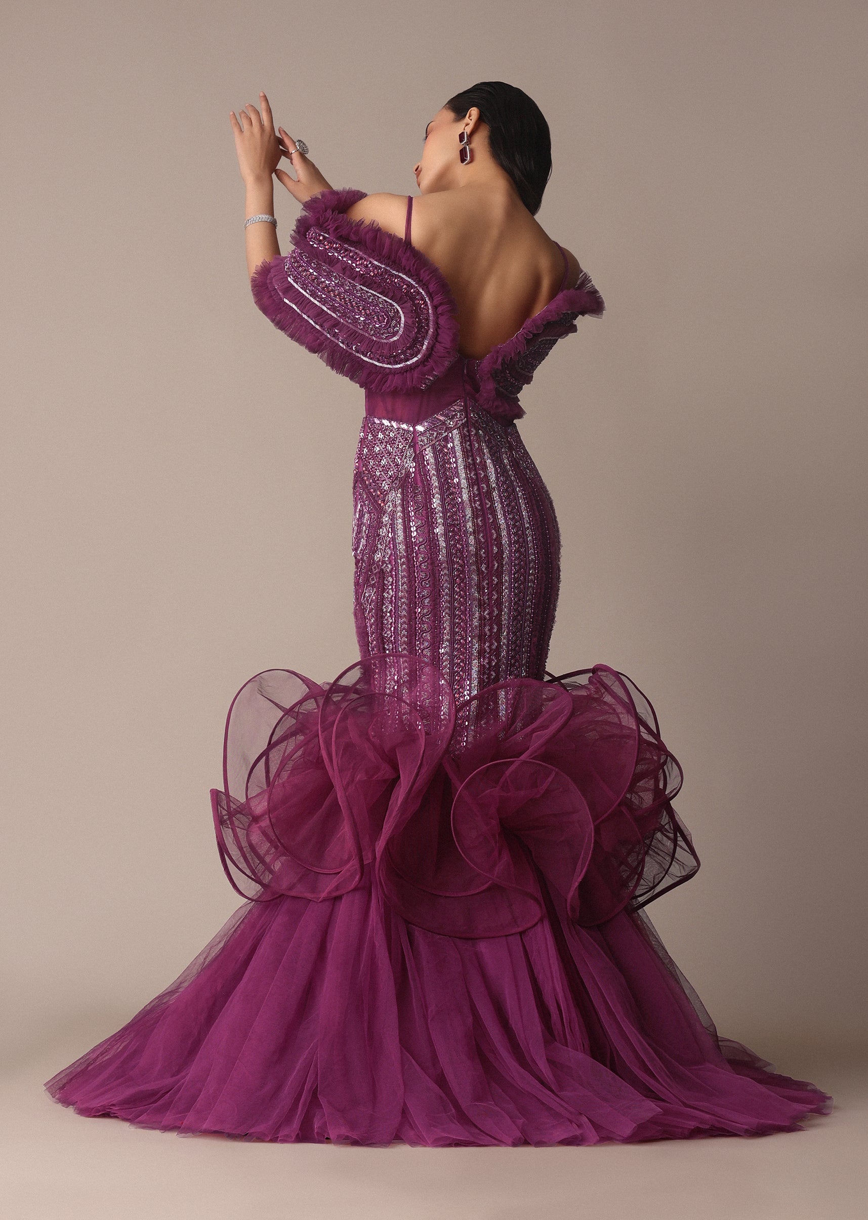 Deep Purple Organza Fish Cut Gown