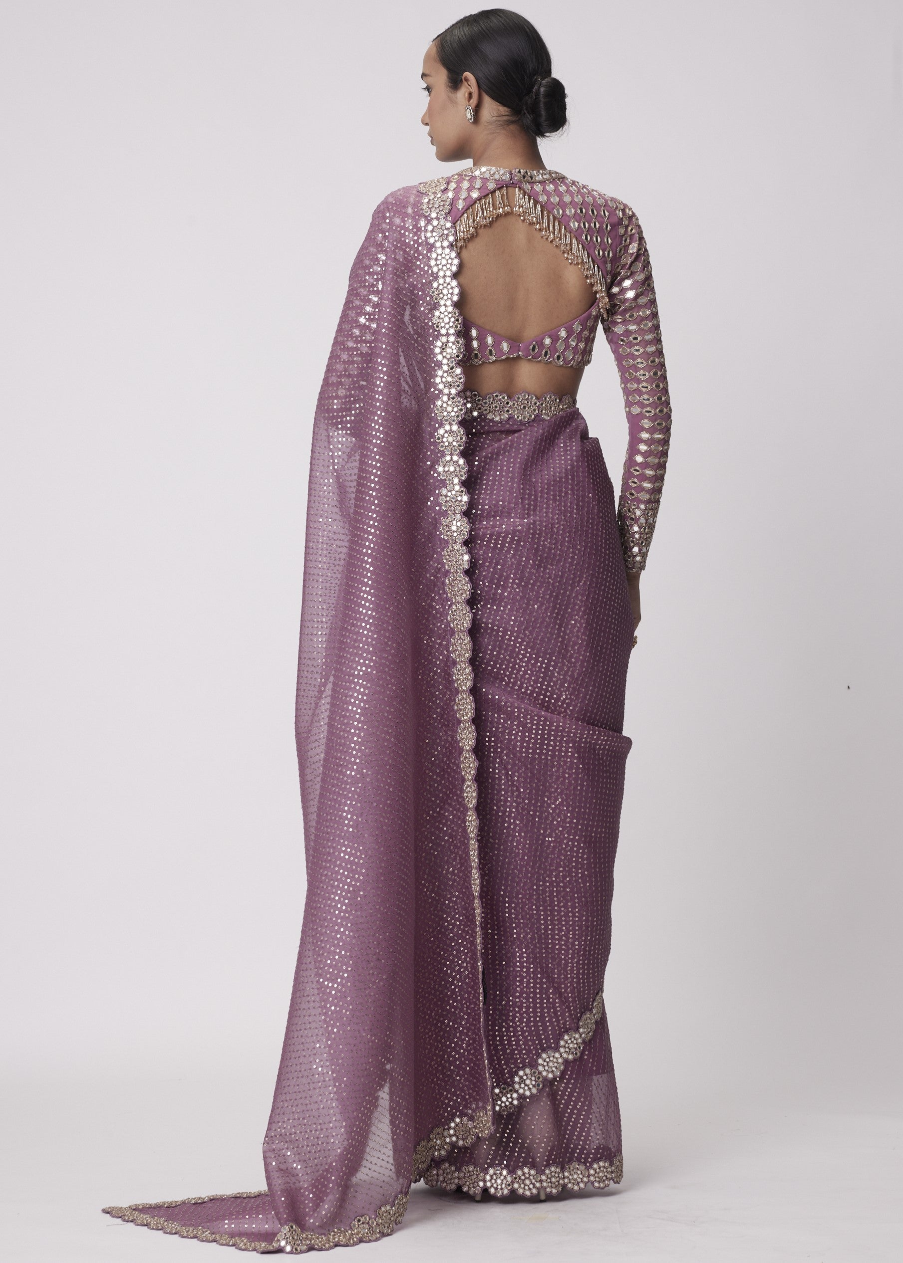 Mud Mauve Hand Embroidered Sari Set