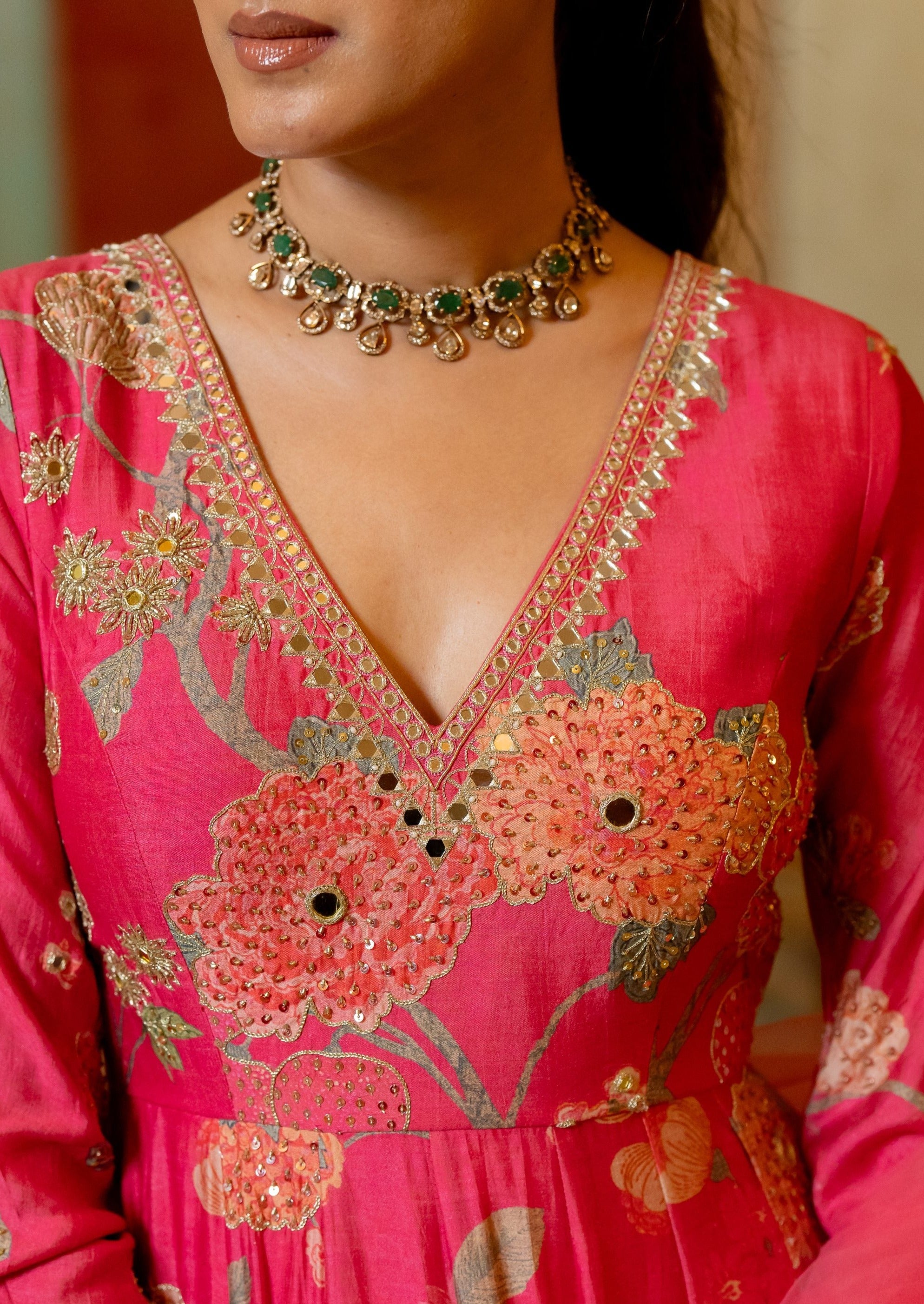 Blooming Pink Floral Printed Anarkali Set