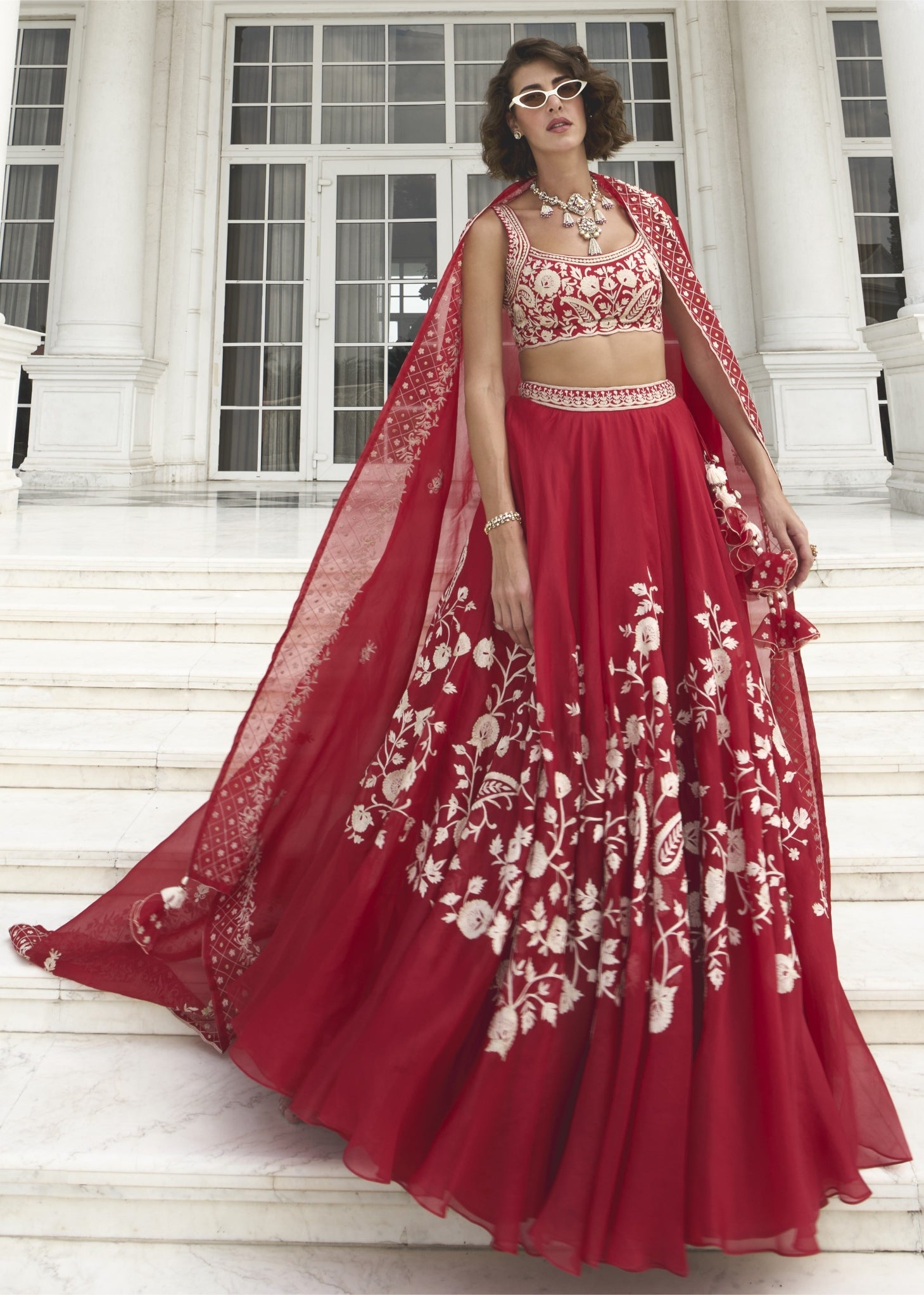 Red Organza Lehenga