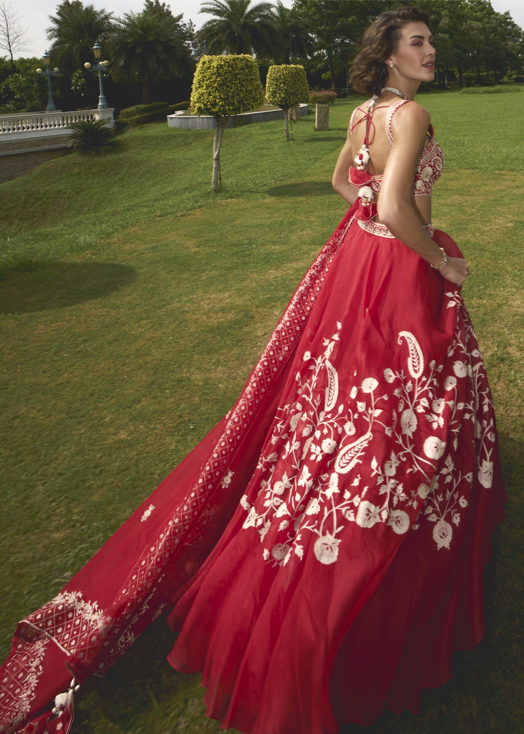Red Organza Lehenga