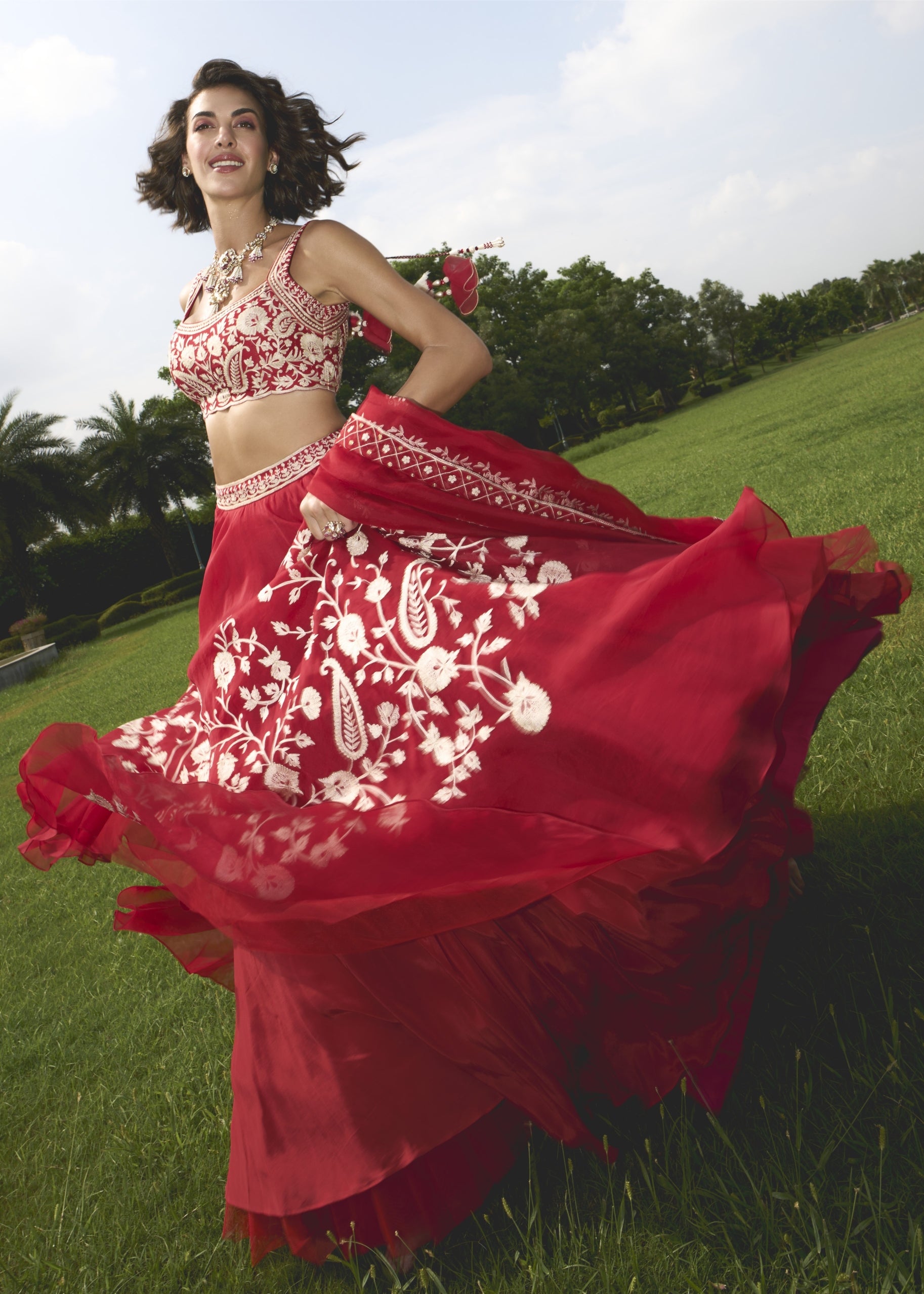 Red Organza Lehenga