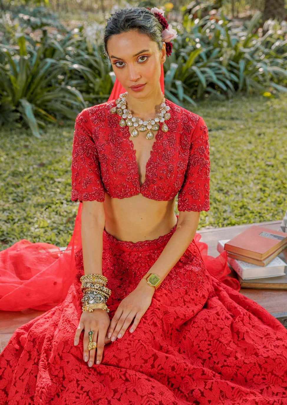 Red Bohemian Lehenga