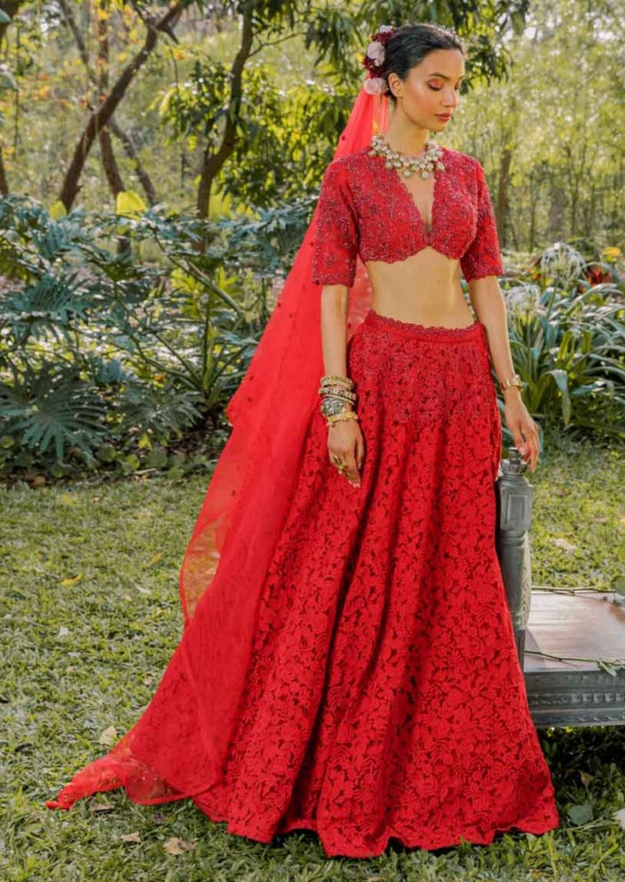 Red Bohemian Lehenga