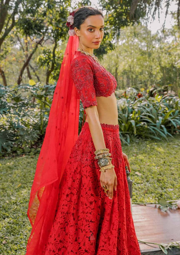 Red Bohemian Lehenga
