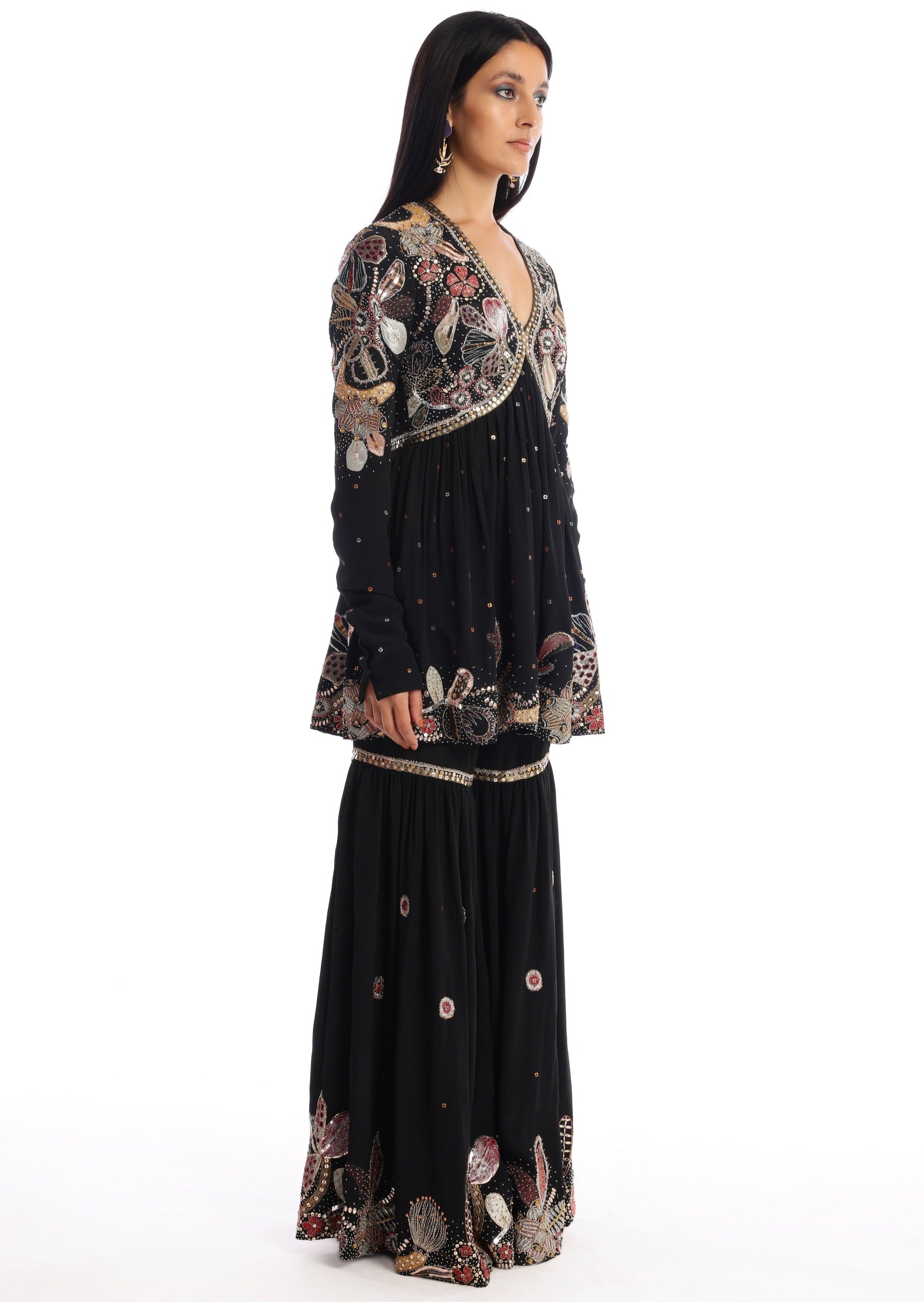 Yin Yang Black Gharara Set