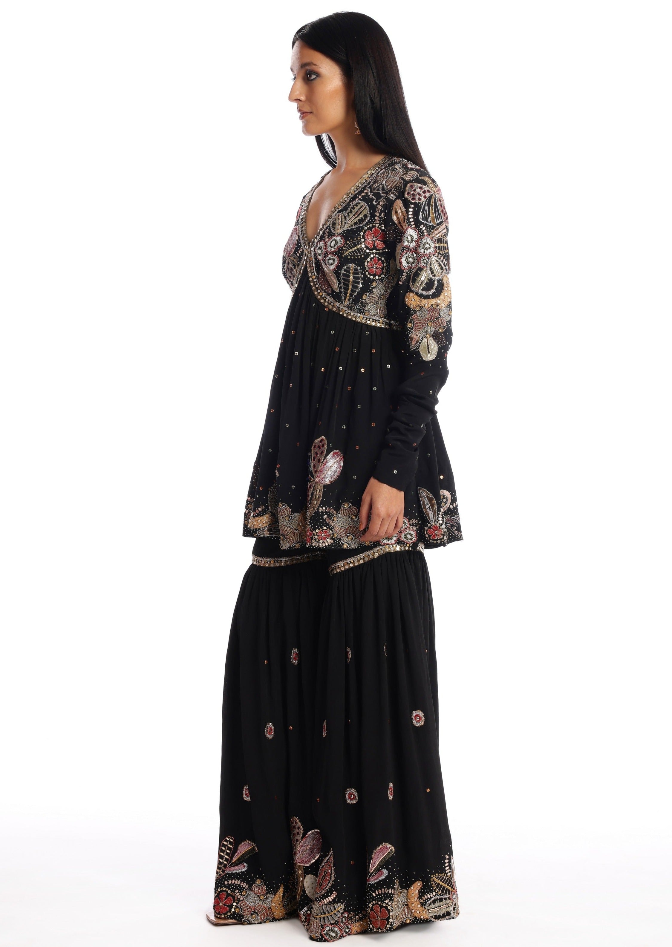 Yin Yang Black Gharara Set
