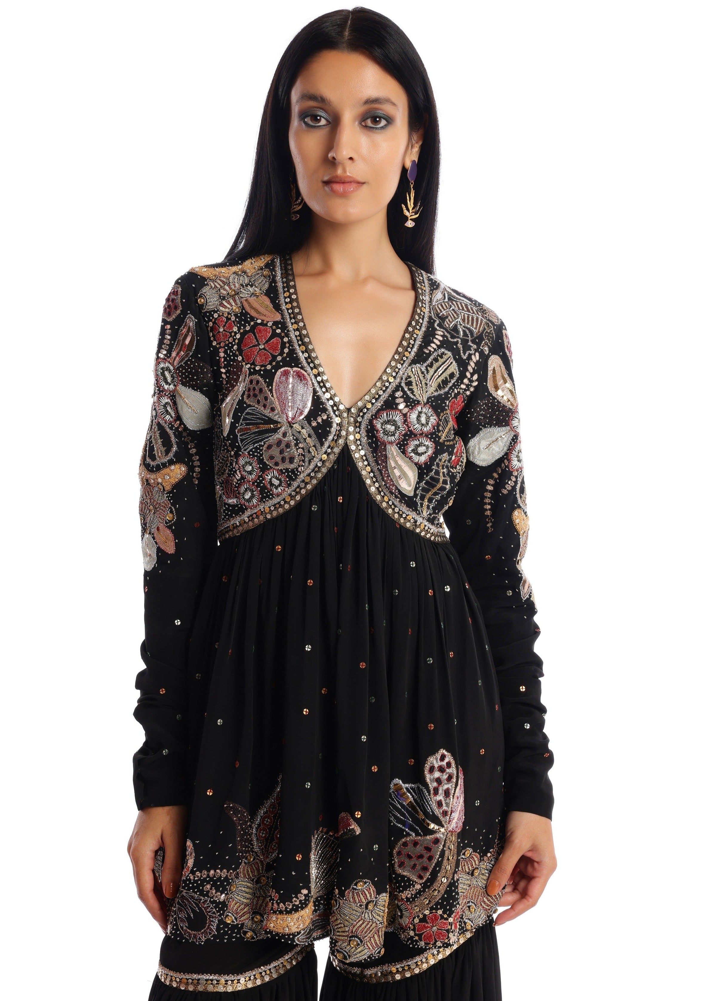 Yin Yang Black Gharara Set