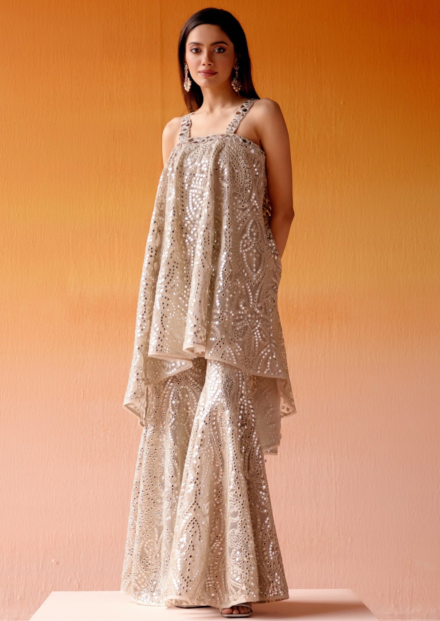 Mirrorwork One Shoulder Strap Cape