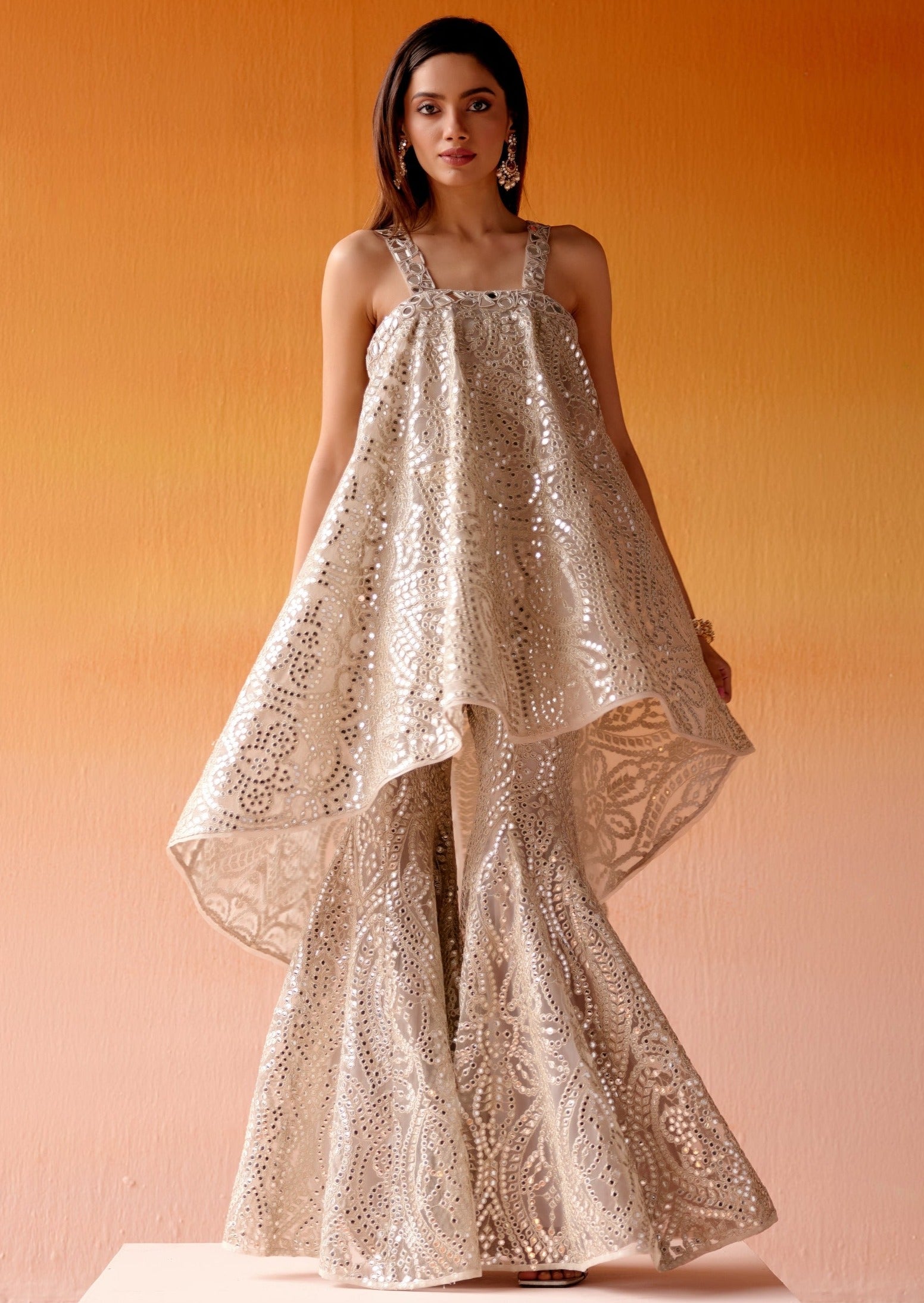 Mirrorwork One Shoulder Strap Cape
