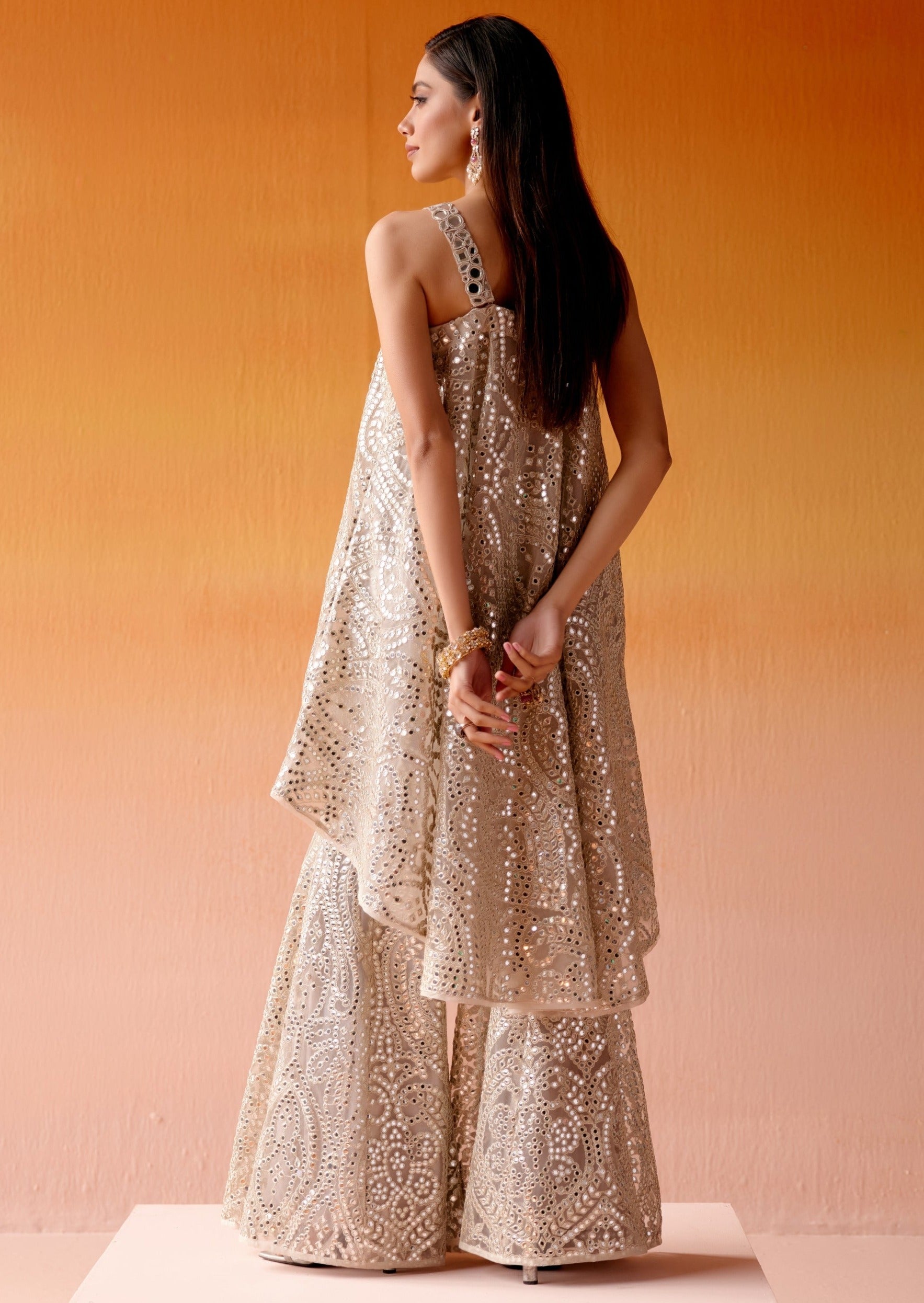 Mirrorwork One Shoulder Strap Cape