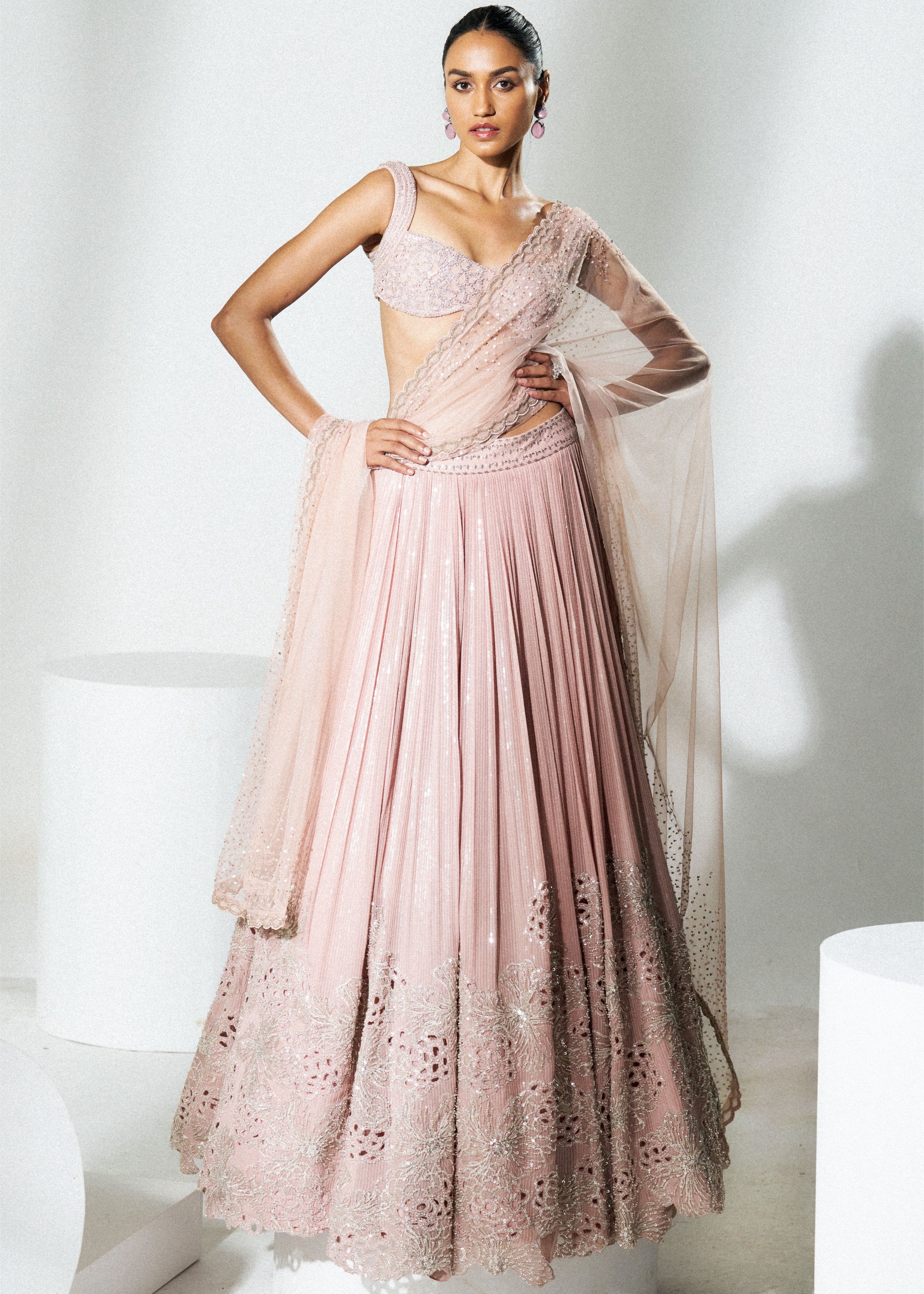 Blush Pink Cutwork Lehenga