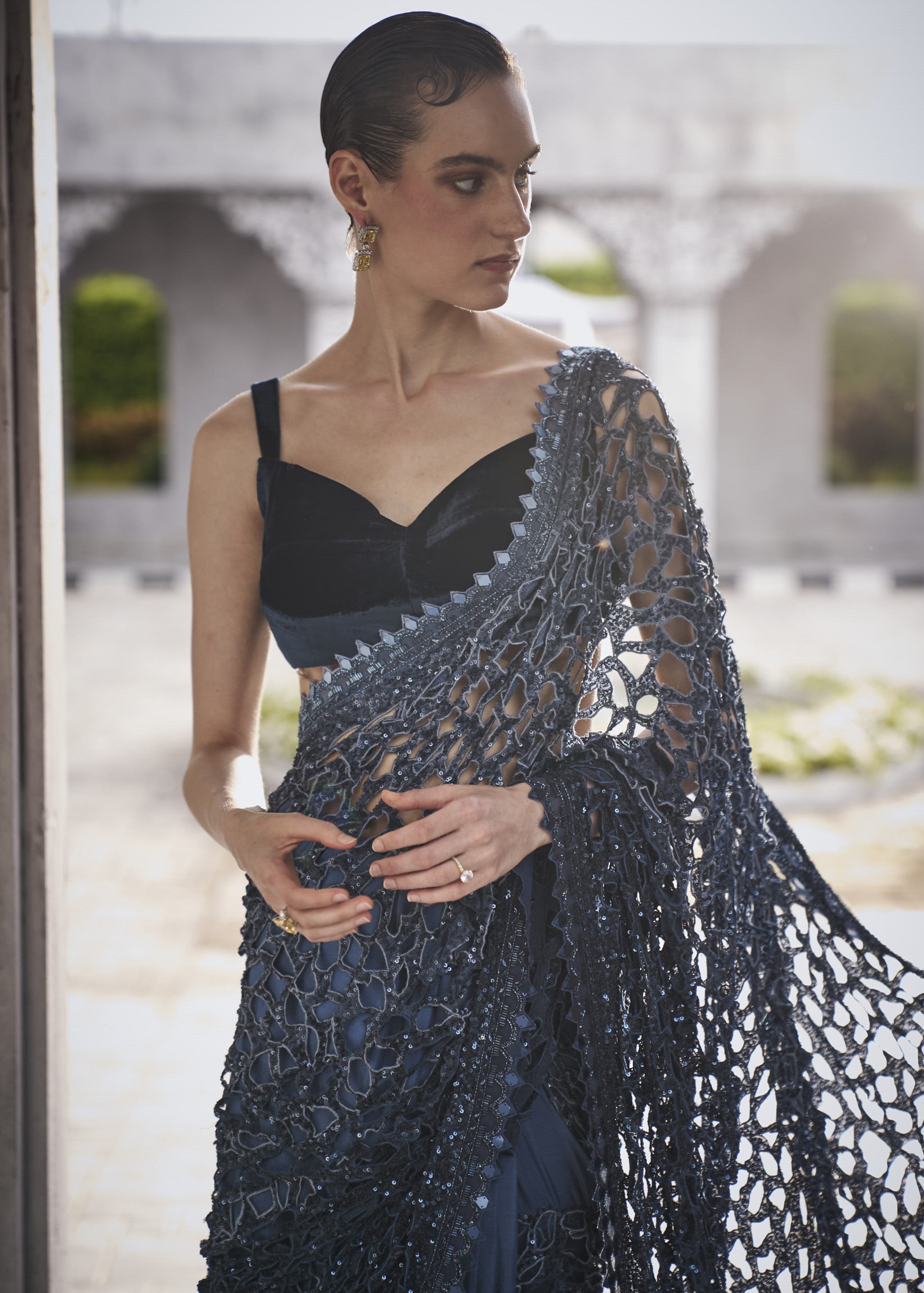 Blue Ombre Cutwork Sari