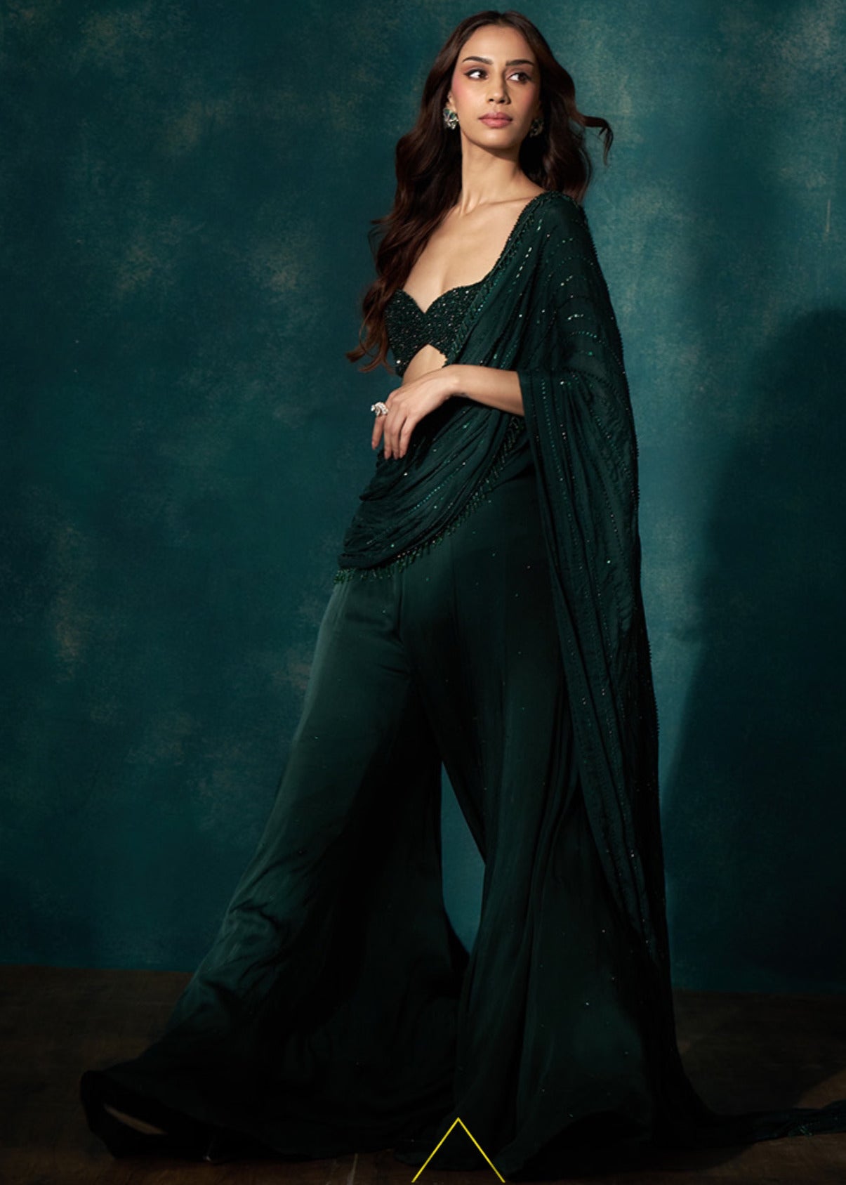 Bottle Green Sharara Drape Set