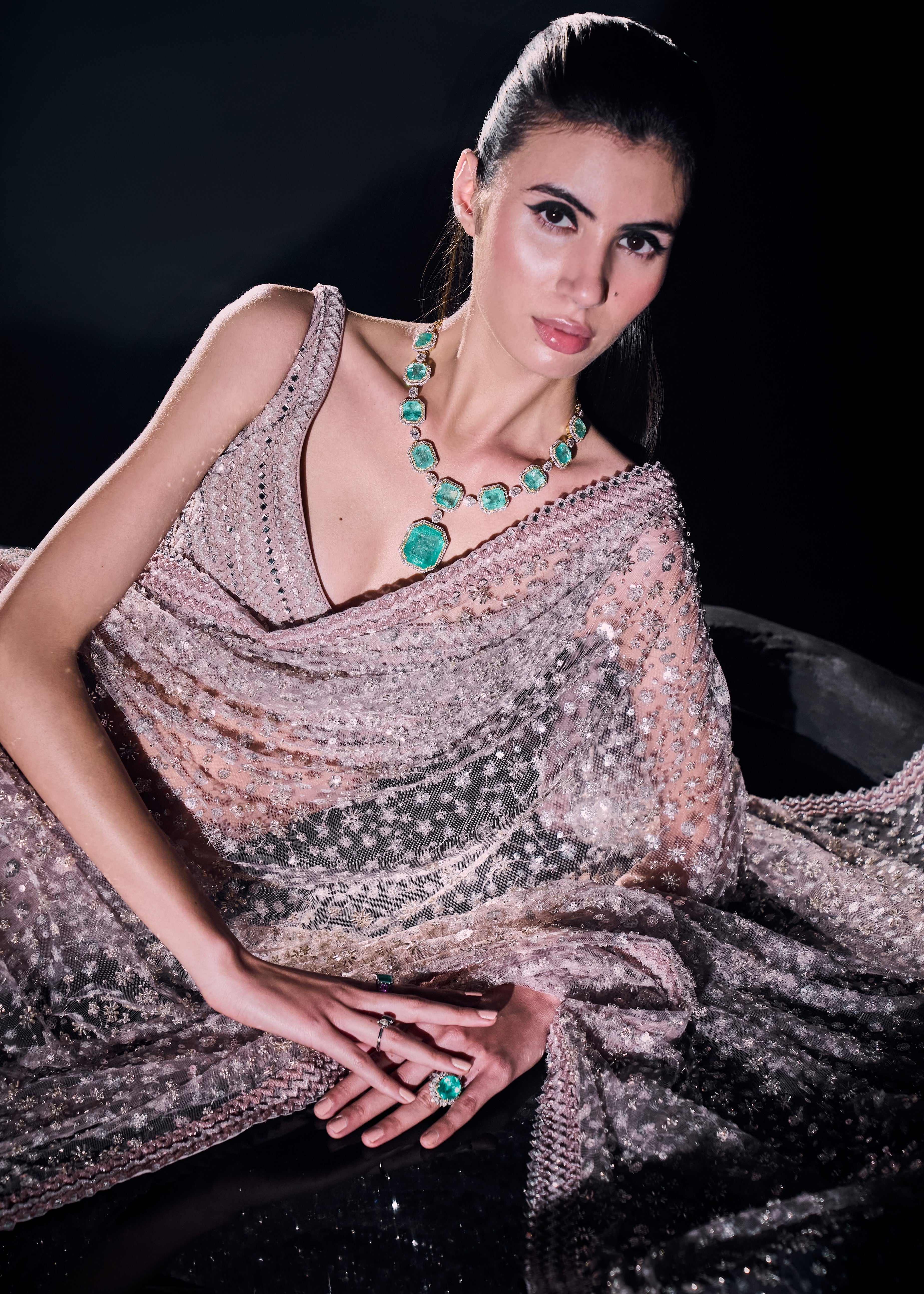 Blush Pink Sequins And Cutdana Sari
