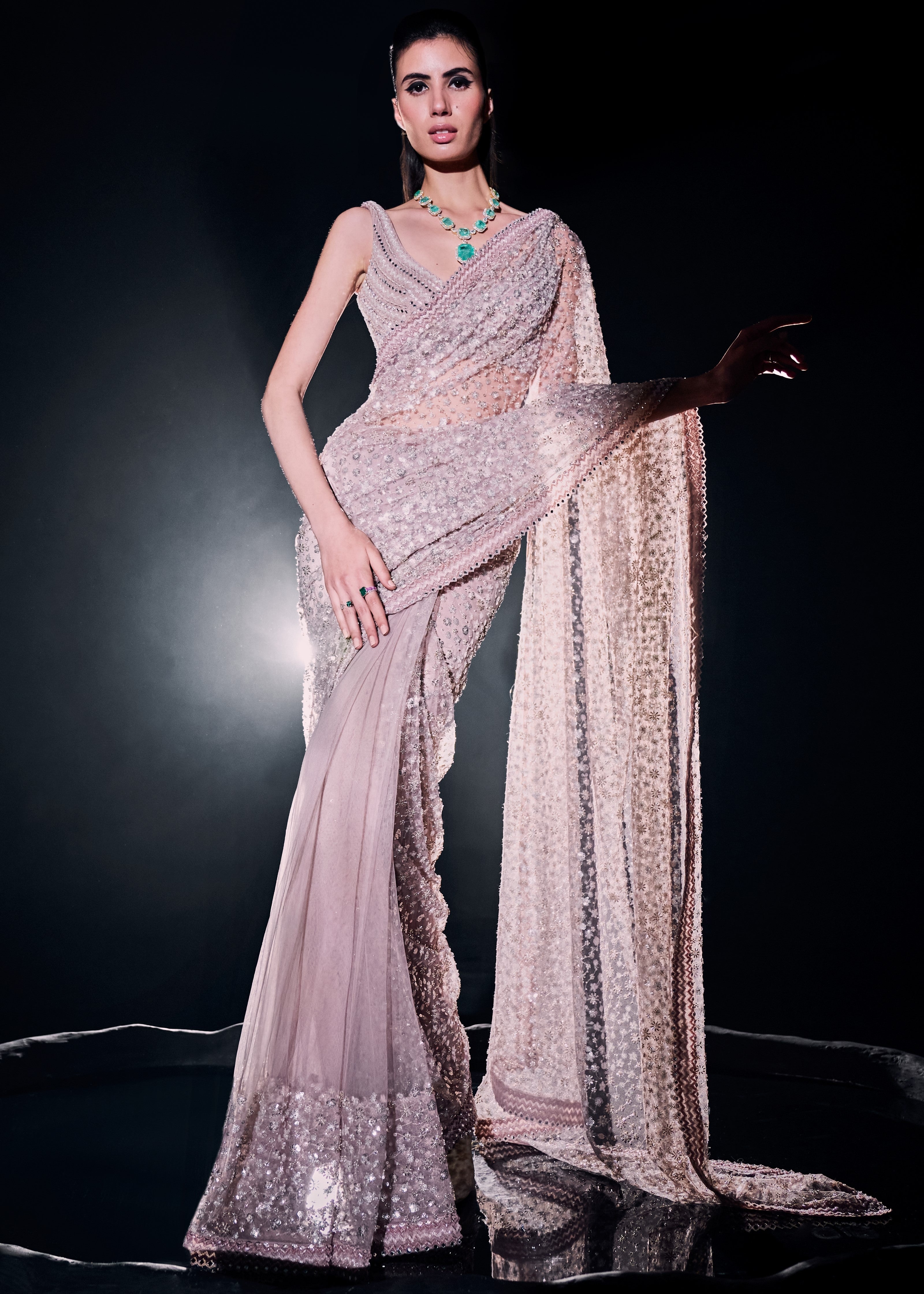 Blush Pink Sequins And Cutdana Sari