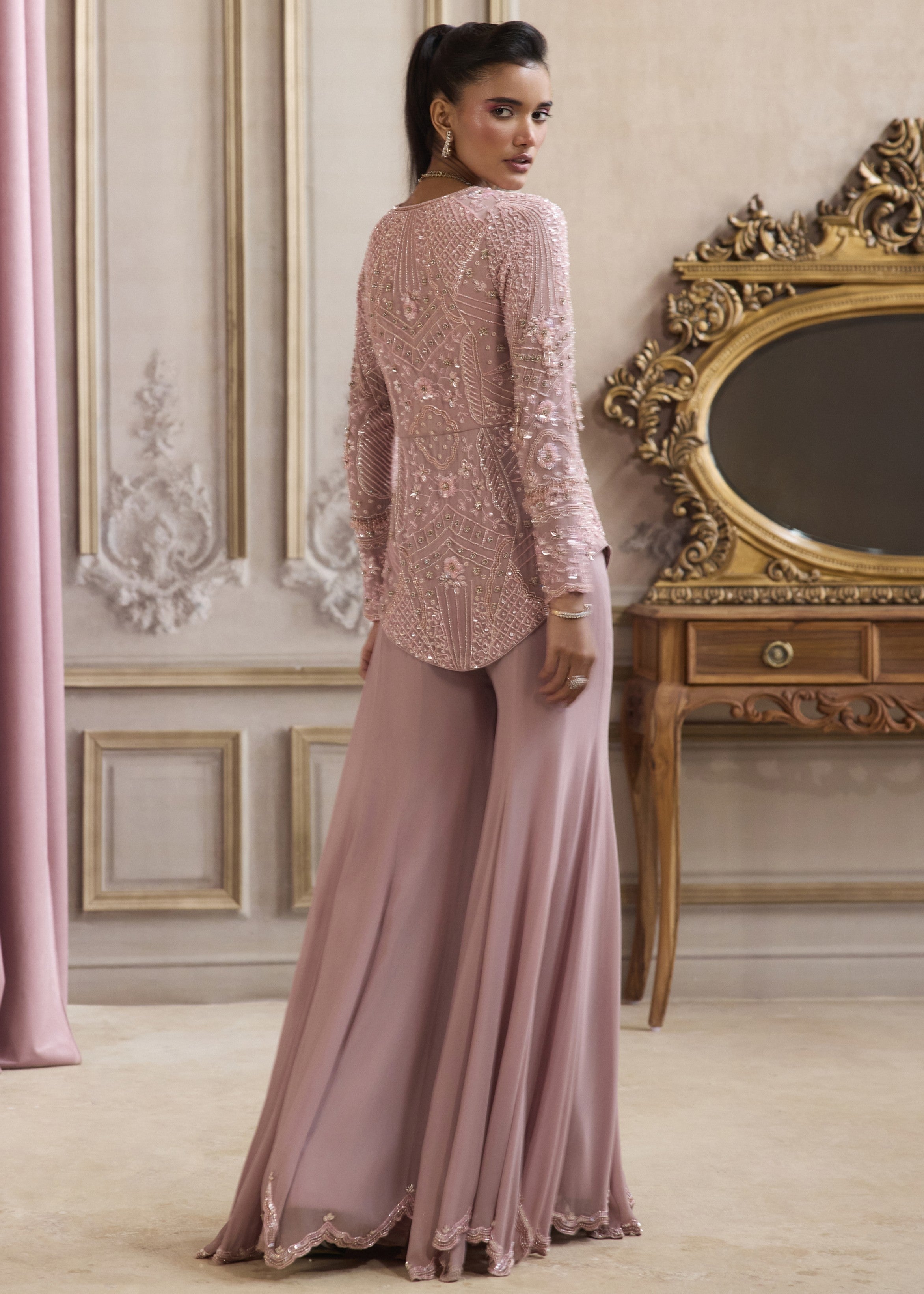 Champagne Rose Peplum With Pants