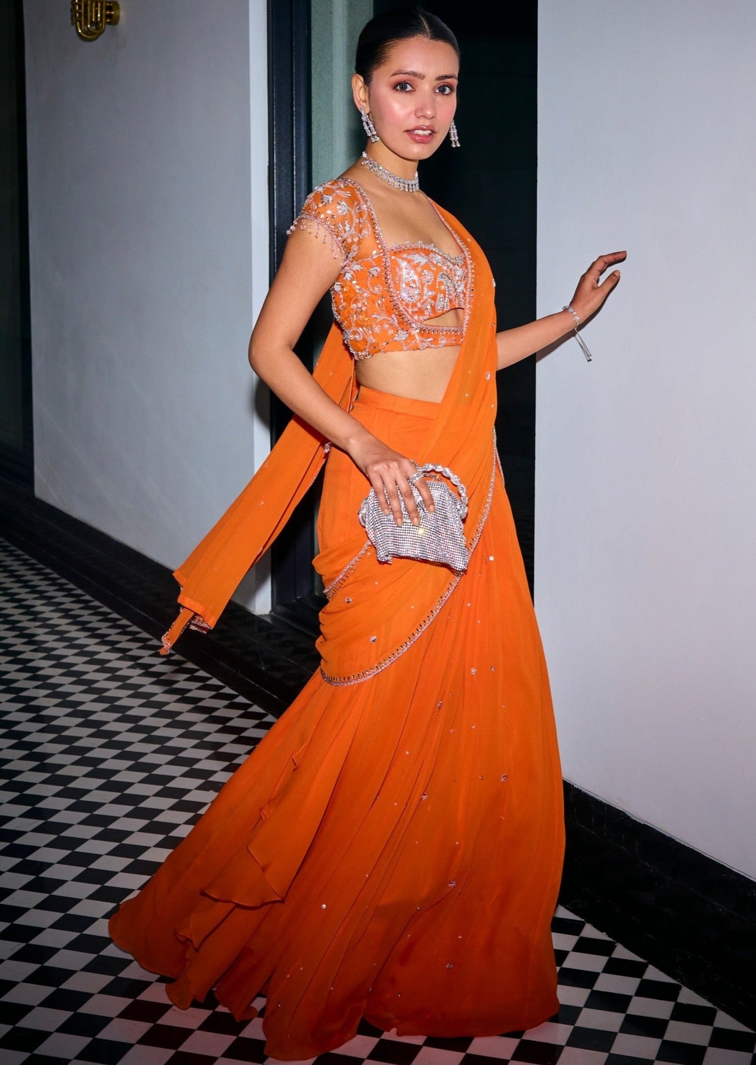 Orange Pre-Draped Sari