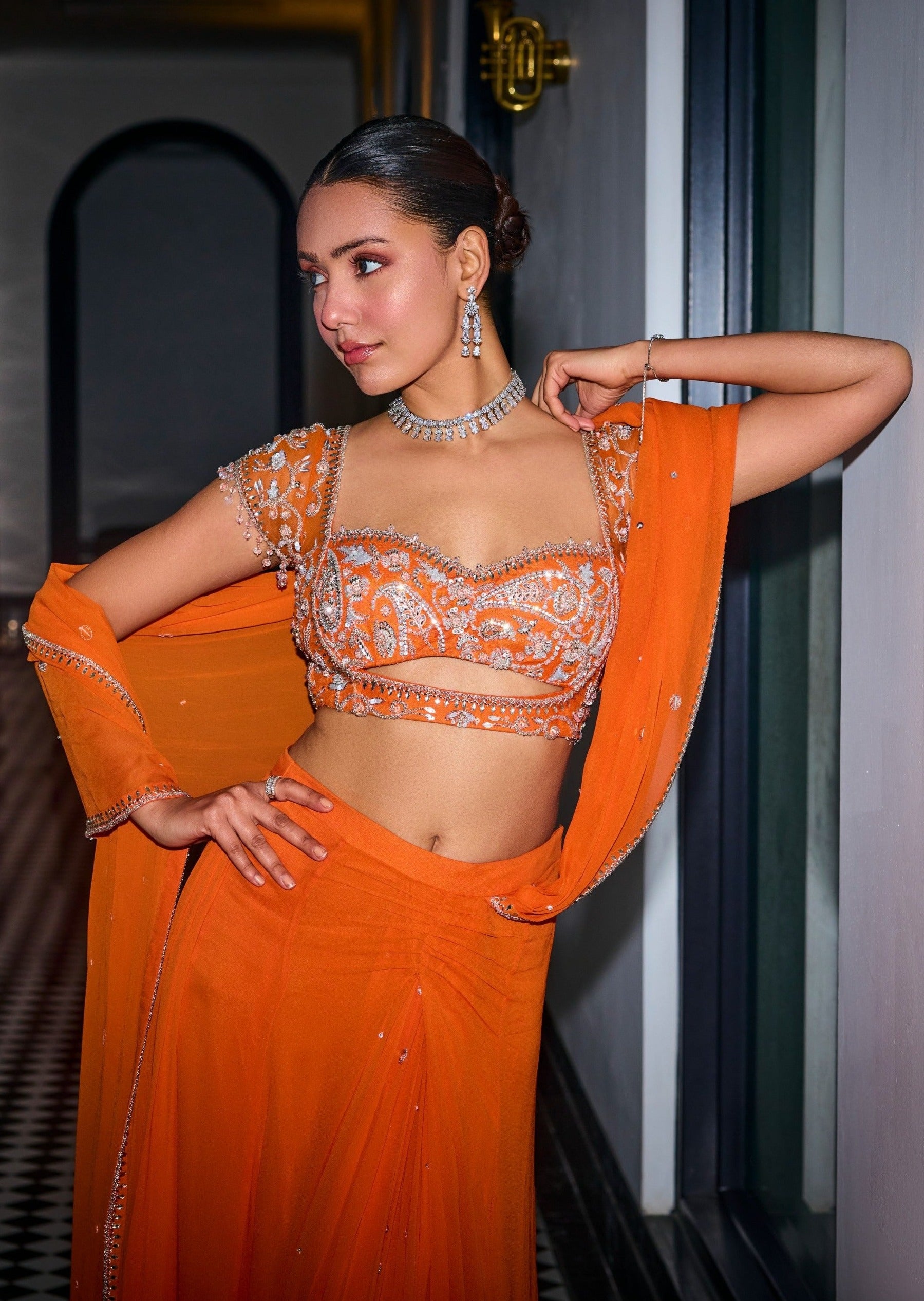 Orange Pre-Draped Sari