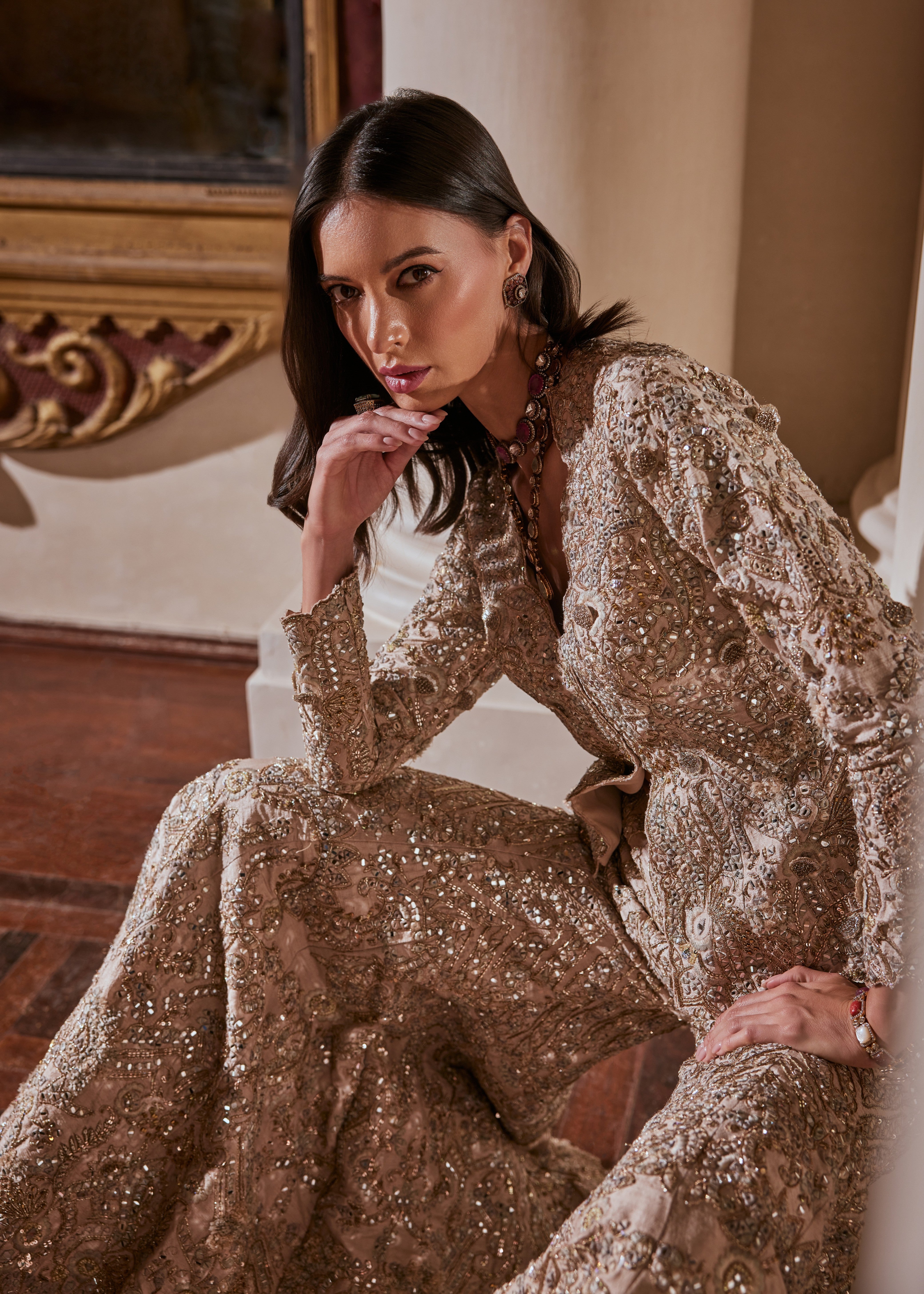Grey Jacket and Sharara Set