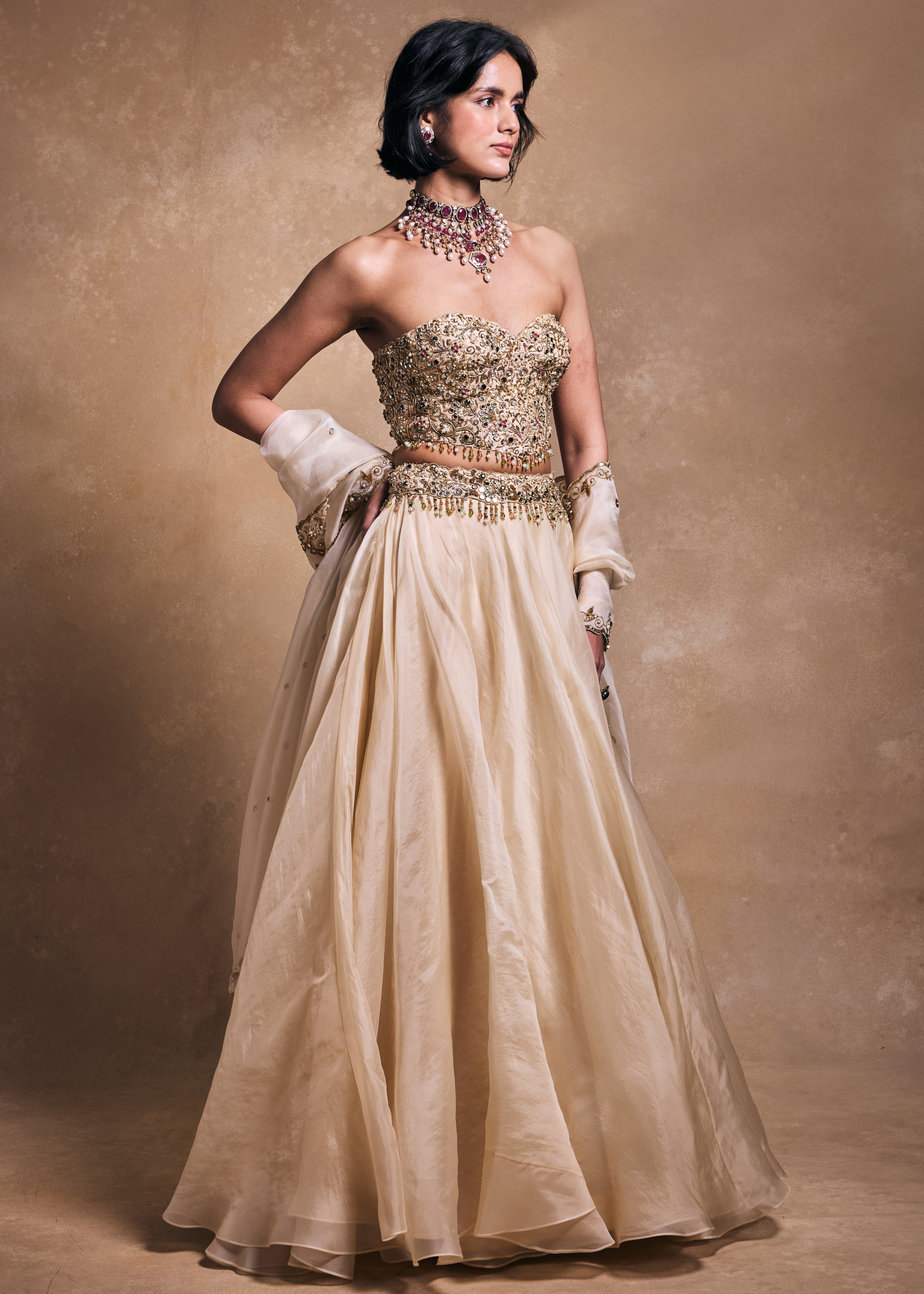 Cream Organza Lehenga Set