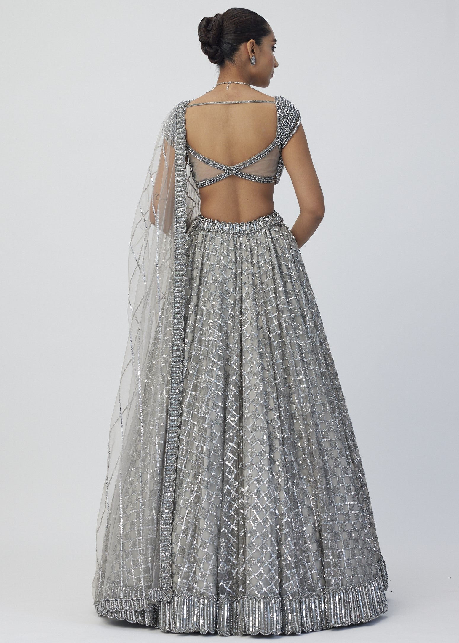 Crystal Grey Sequins Embroidered Lehenga Set