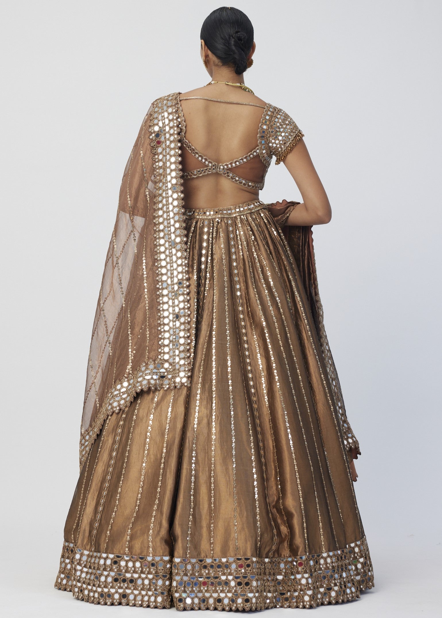 Copper Shimmer Organza Linear Lehenga Set