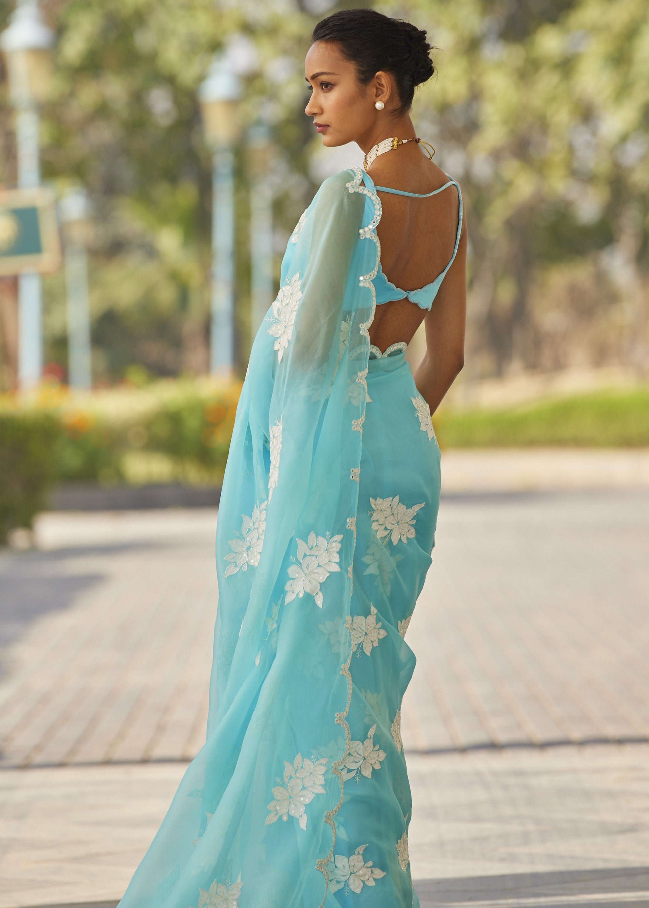 Blue Flower Sari Set