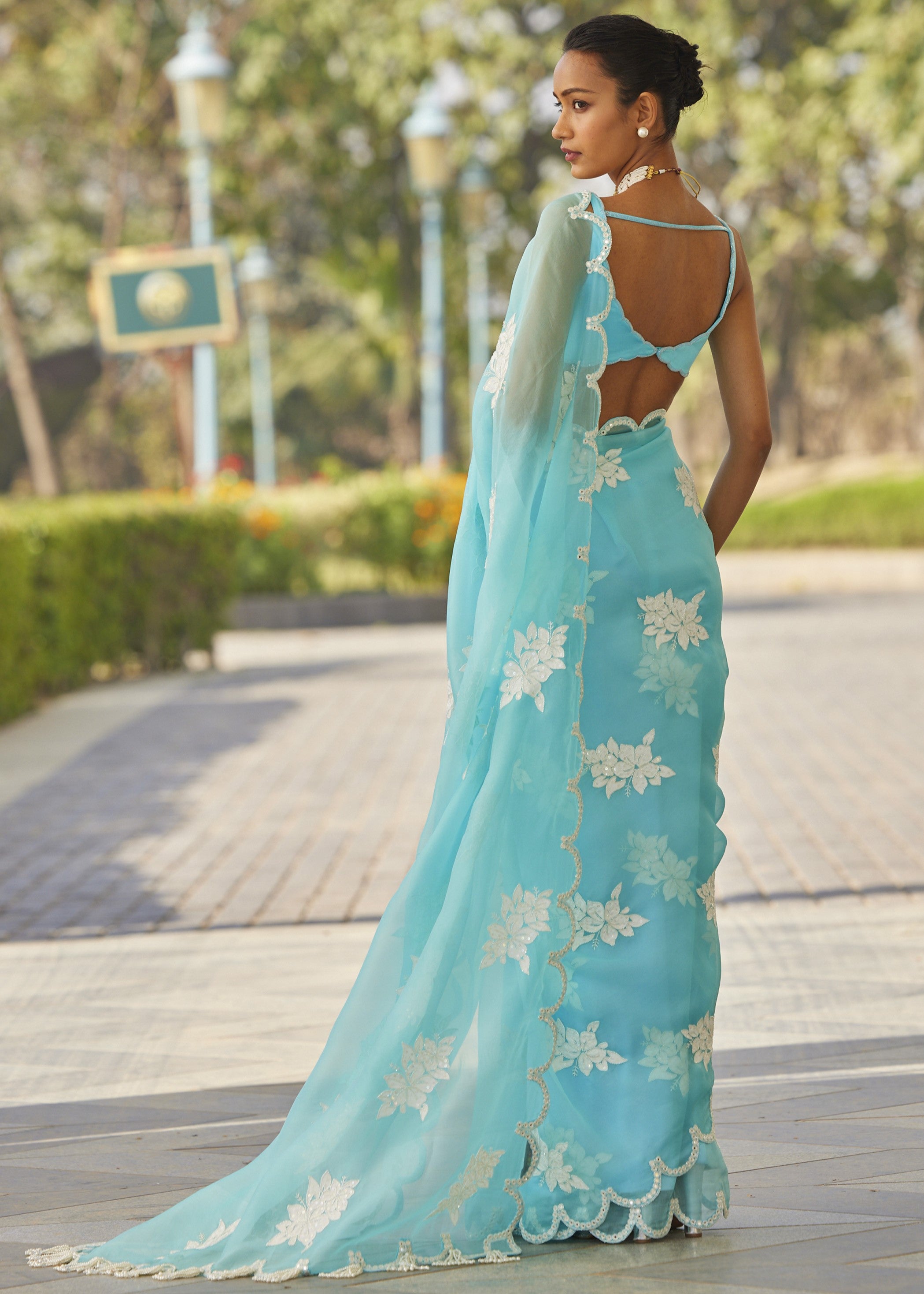 Blue Flower Sari Set