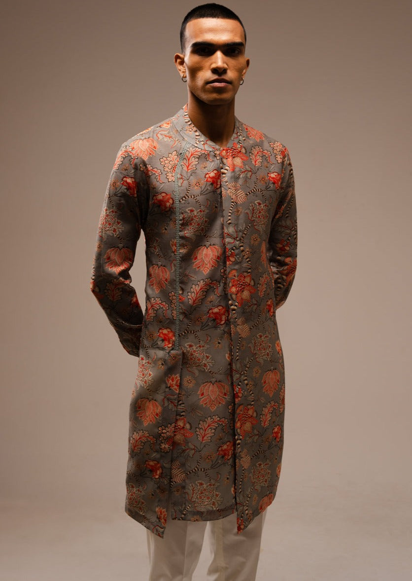 Grey Hamdard Long Kurta Pajama Set