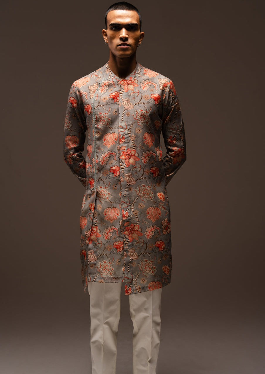 Grey Hamdard Long Kurta Pajama Set