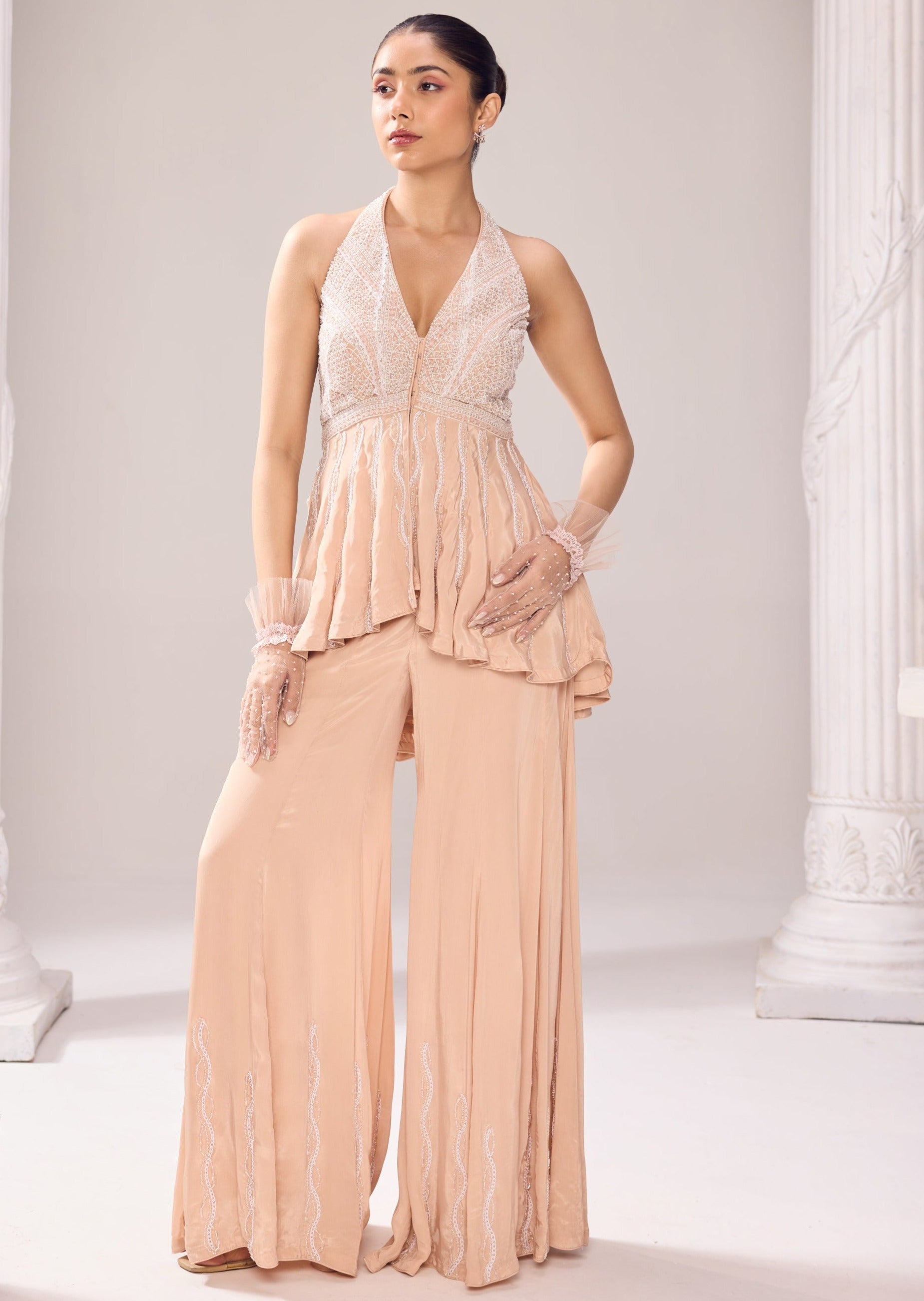 Hiley Halter Neck Peplum Sharara S / Beige