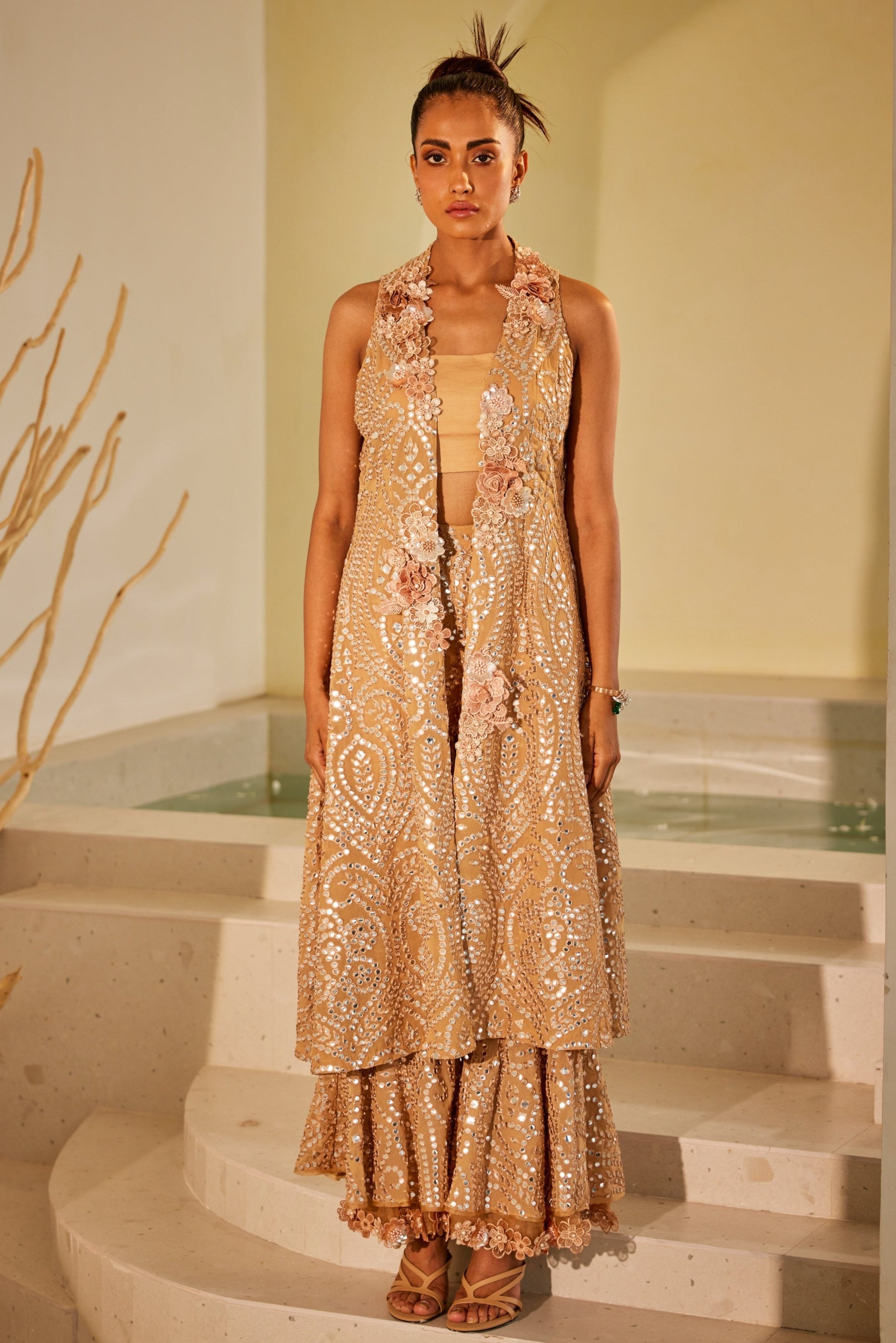 3D Embellished Layered Sharara Pants