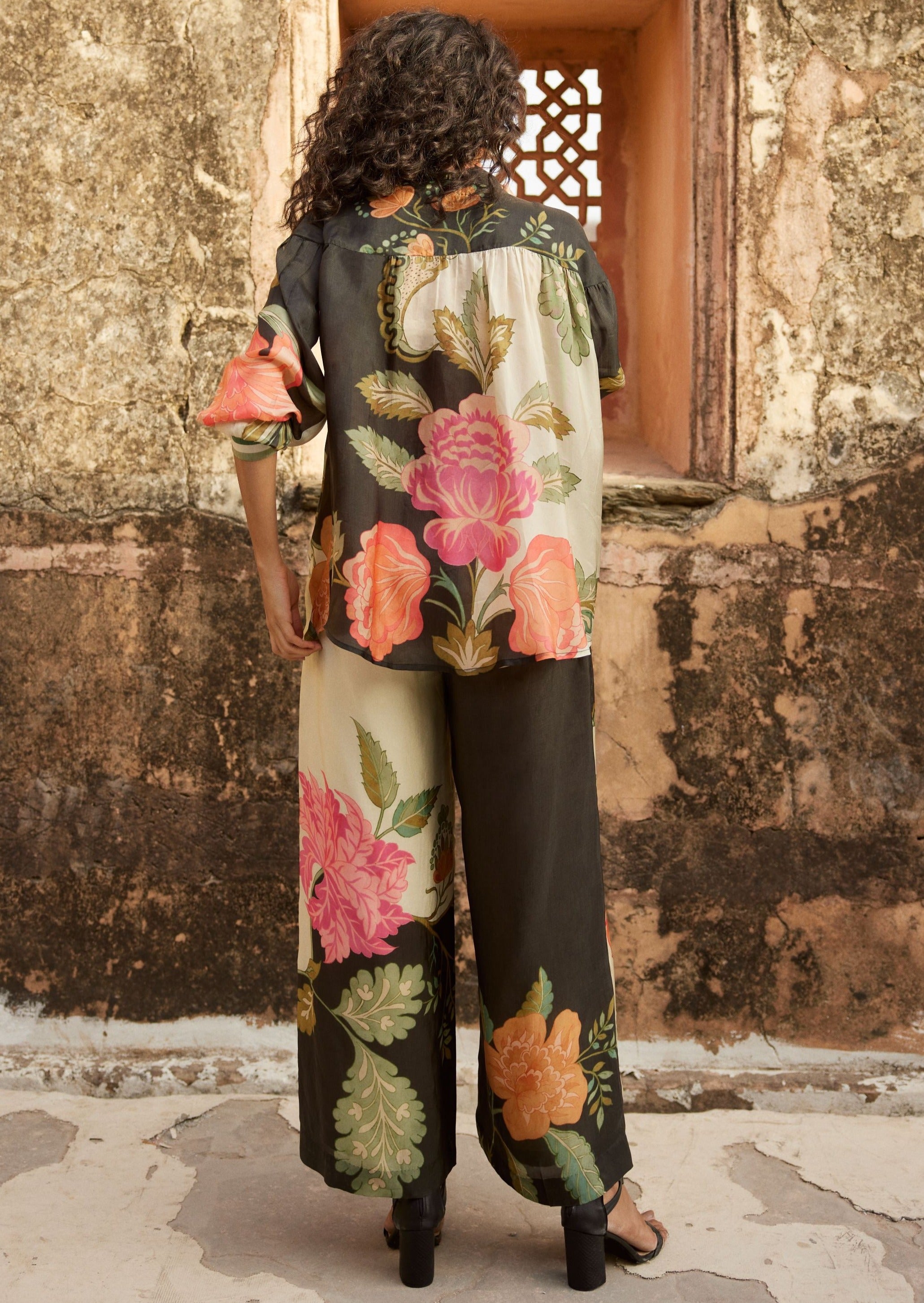 Black Floral Print Co-Ord Set