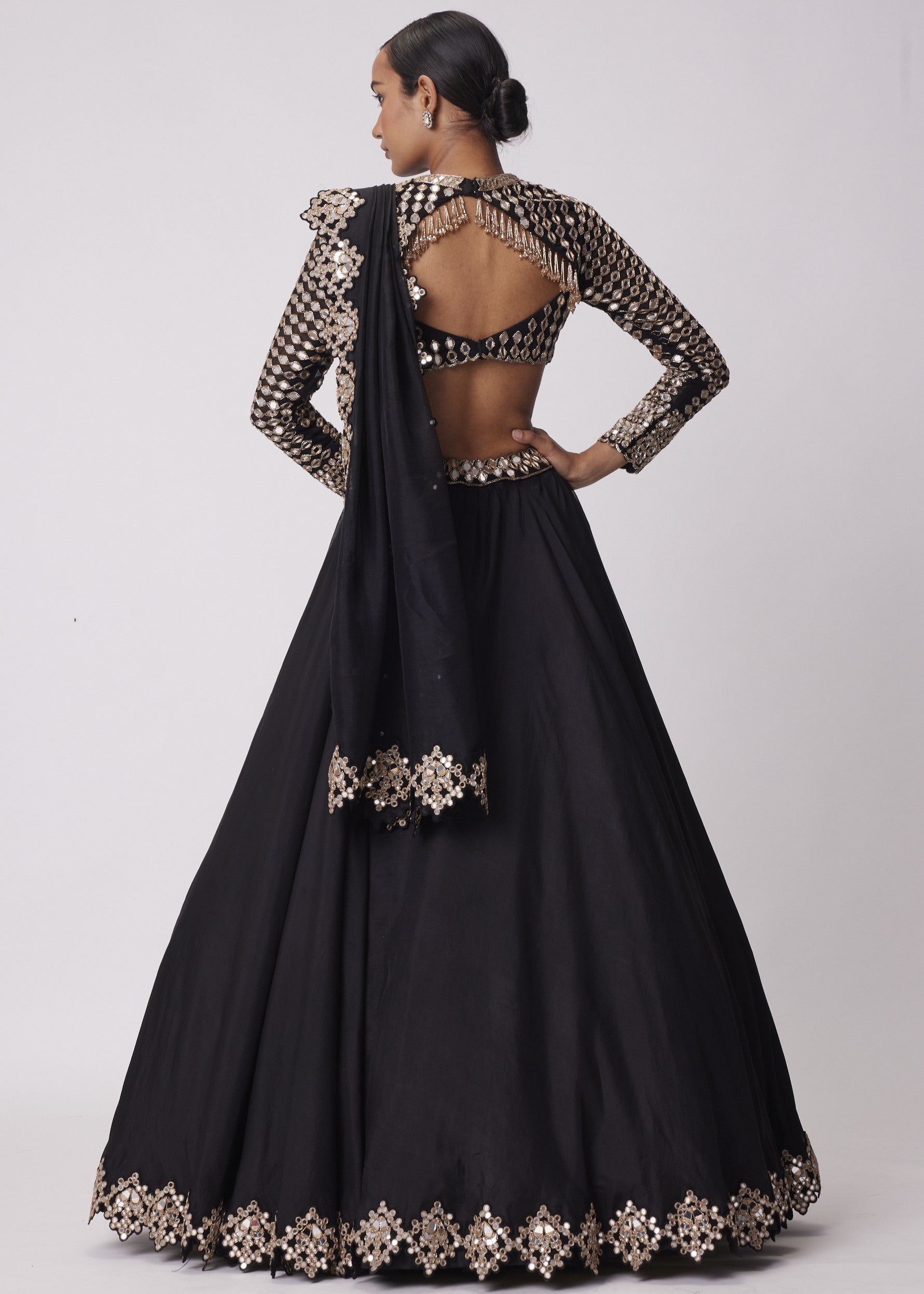 Black Organza Mirror Embroidered Lehenga Set
