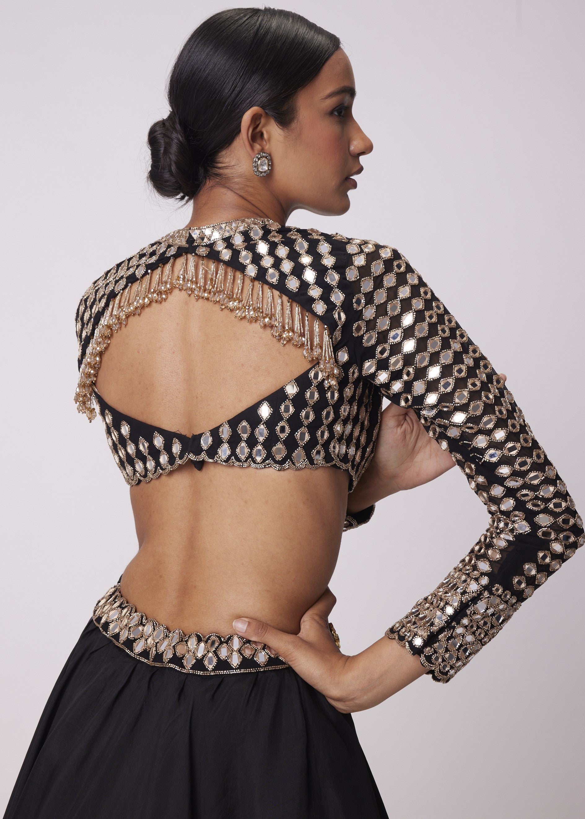 Black Organza Mirror Embroidered Lehenga Set