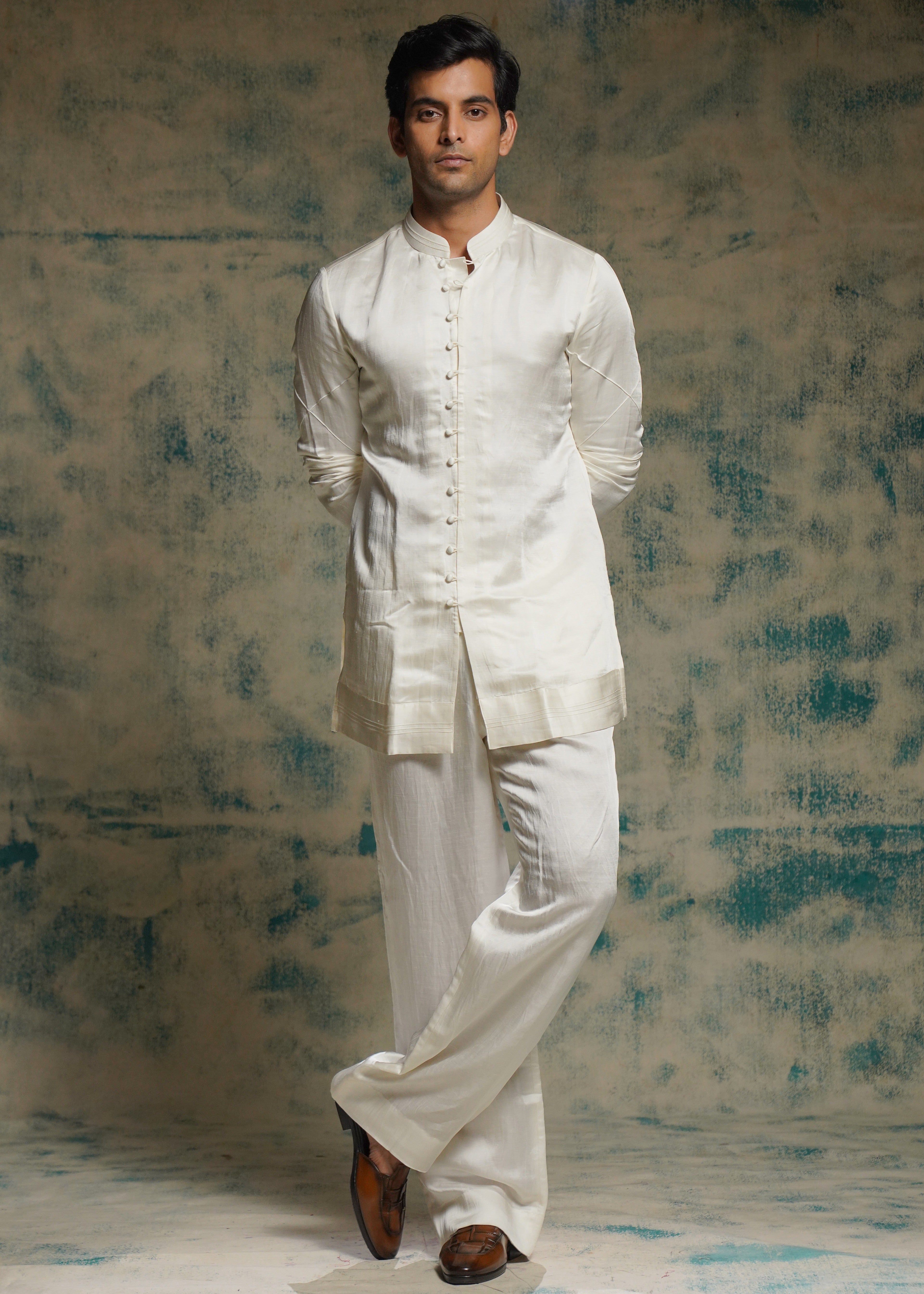 Ivory Poli Button Kurta Set