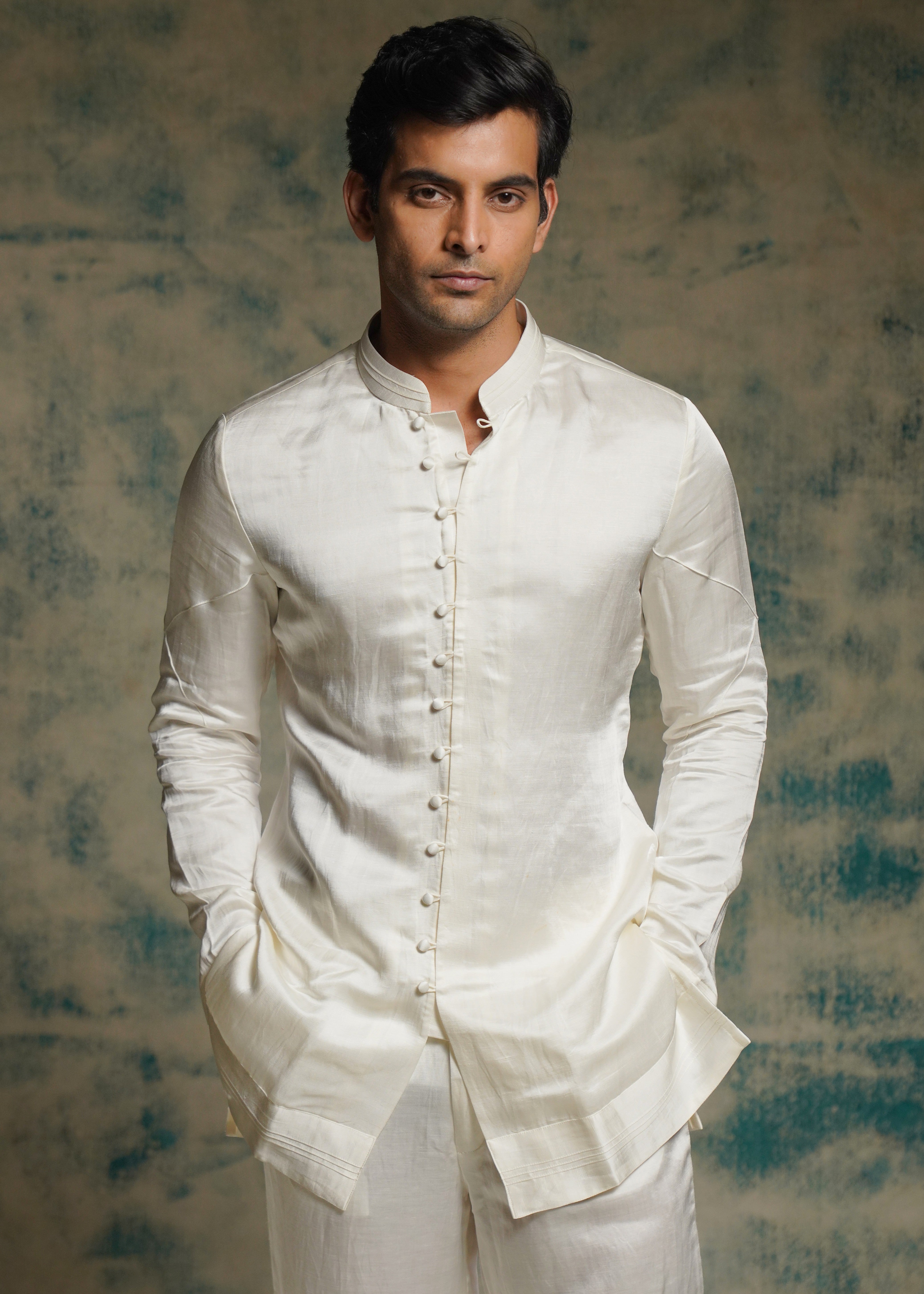 Ivory Poli Button Kurta Set