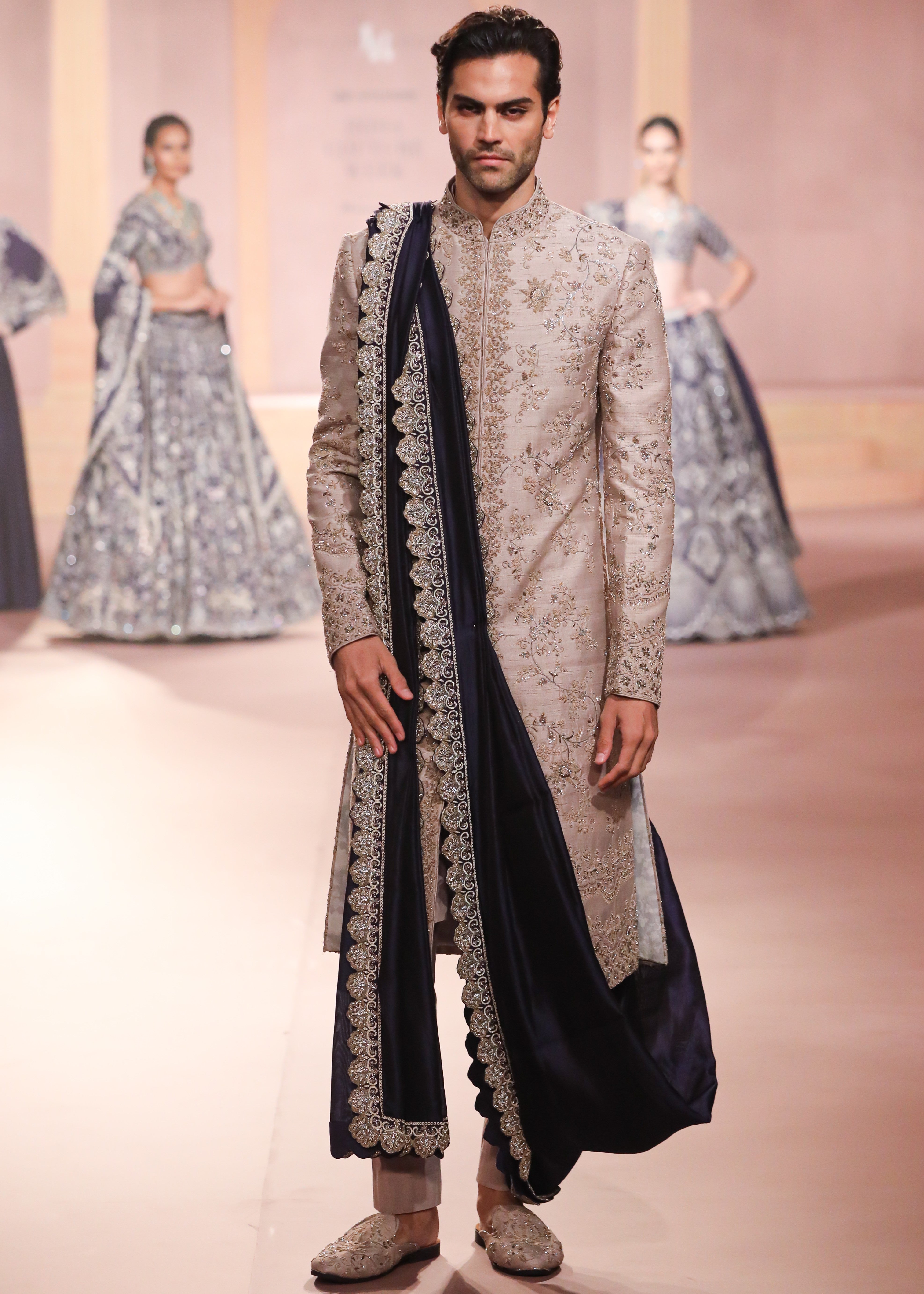 Beige Raw Silk Sherwani Set