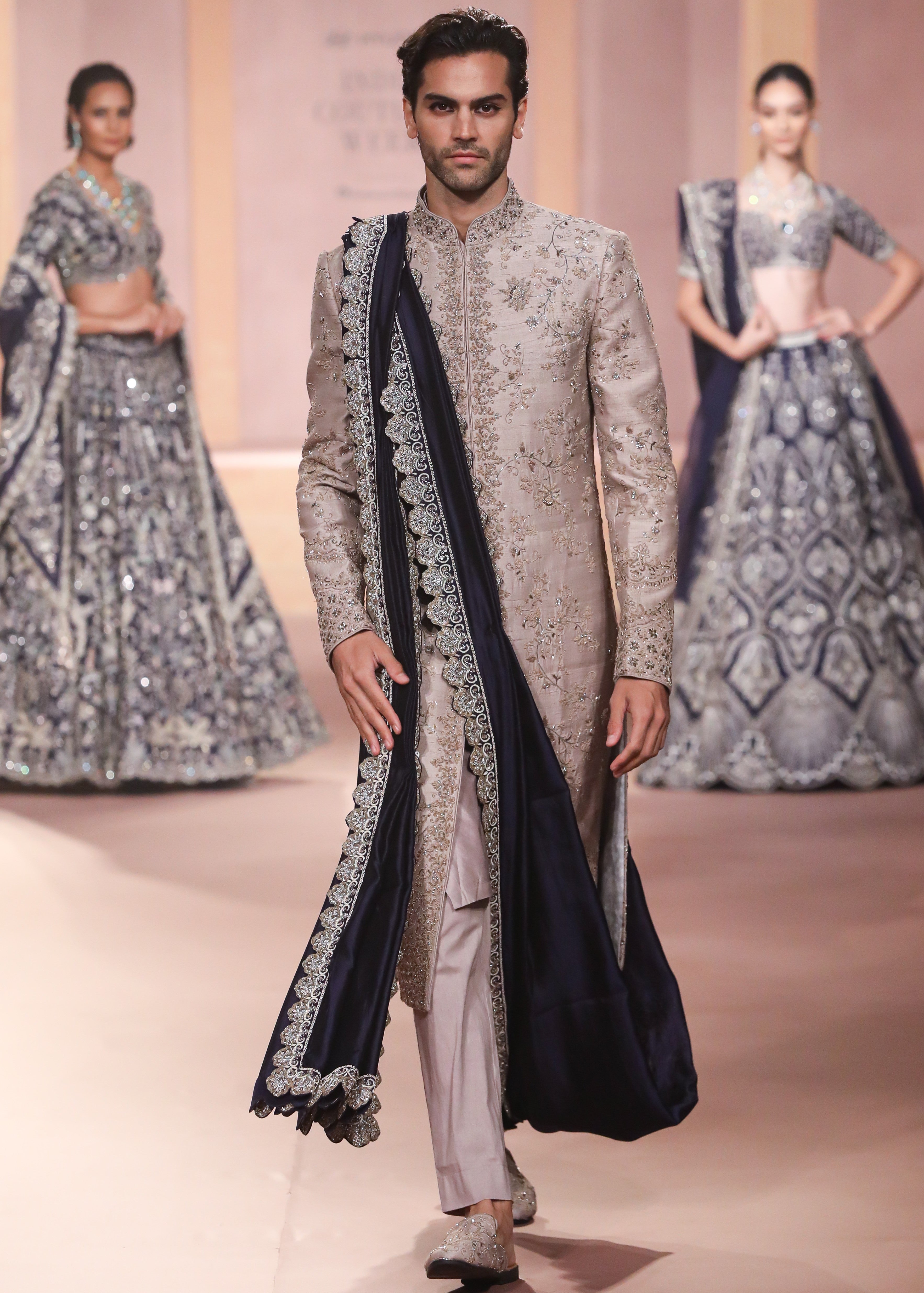 Beige Raw Silk Sherwani Set