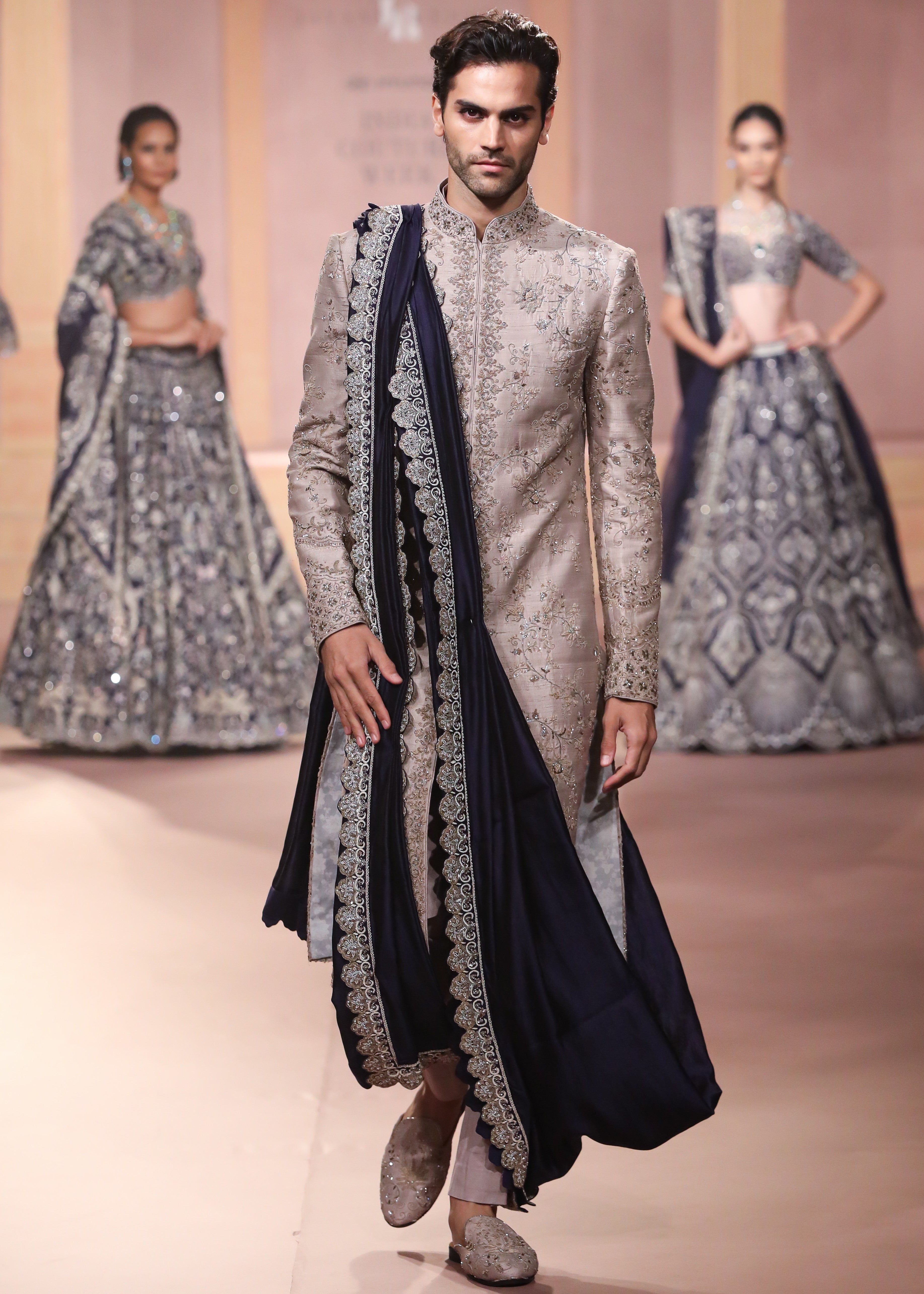 Beige Raw Silk Sherwani Set