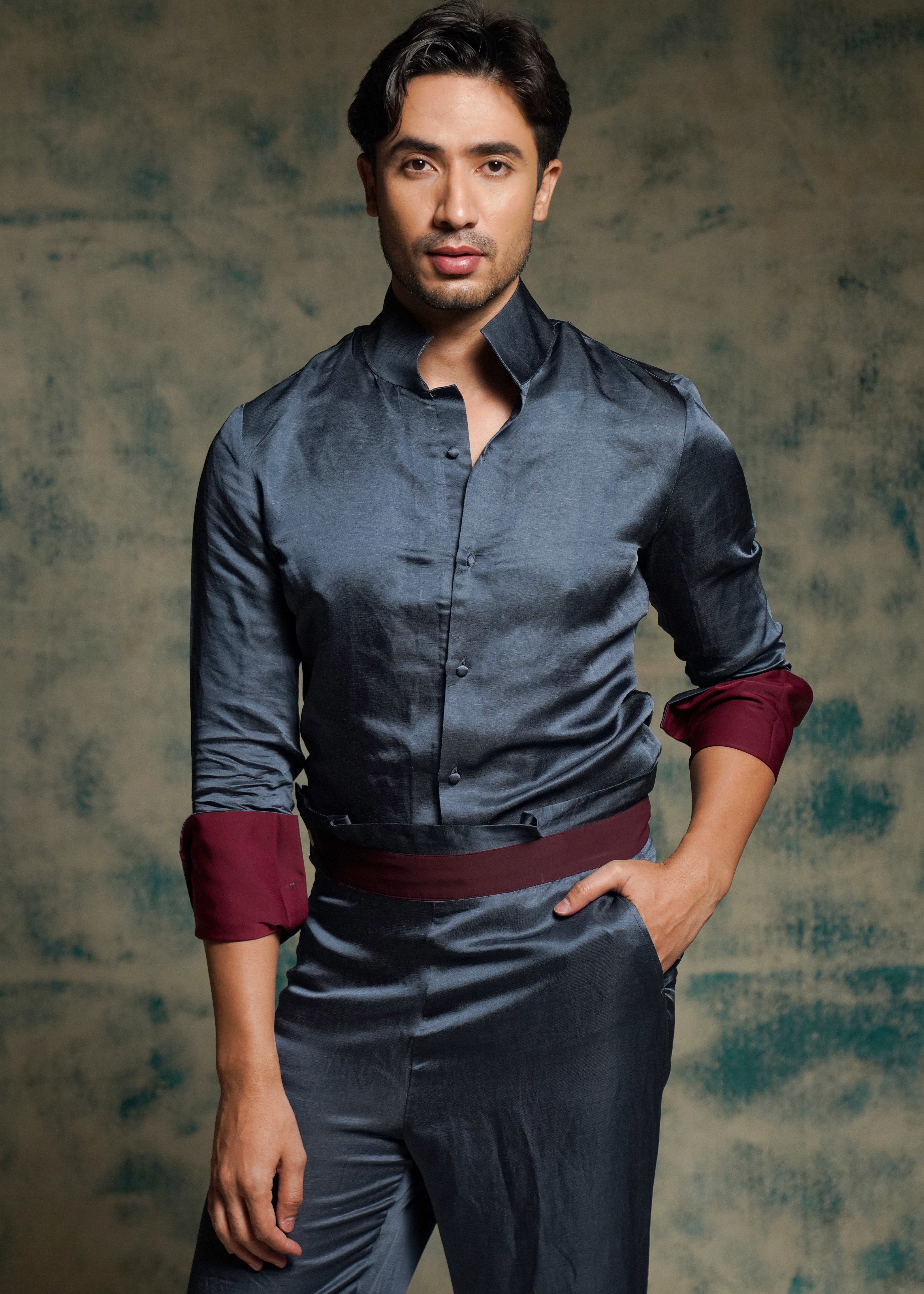 Charcoal Blue Shirt Set