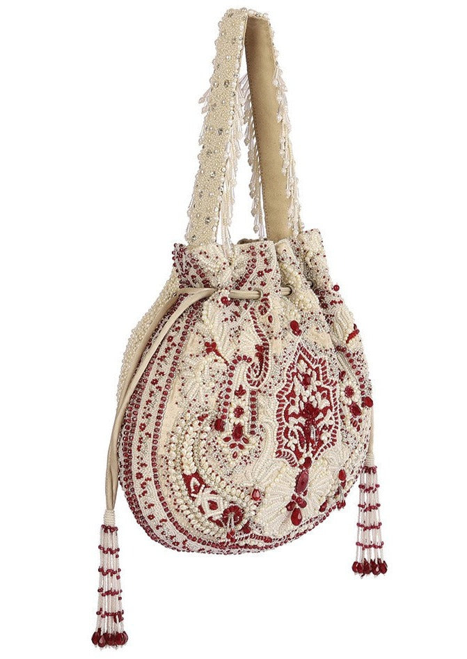 Bijoux Potli Pristine Ivory Ruby Red Potli